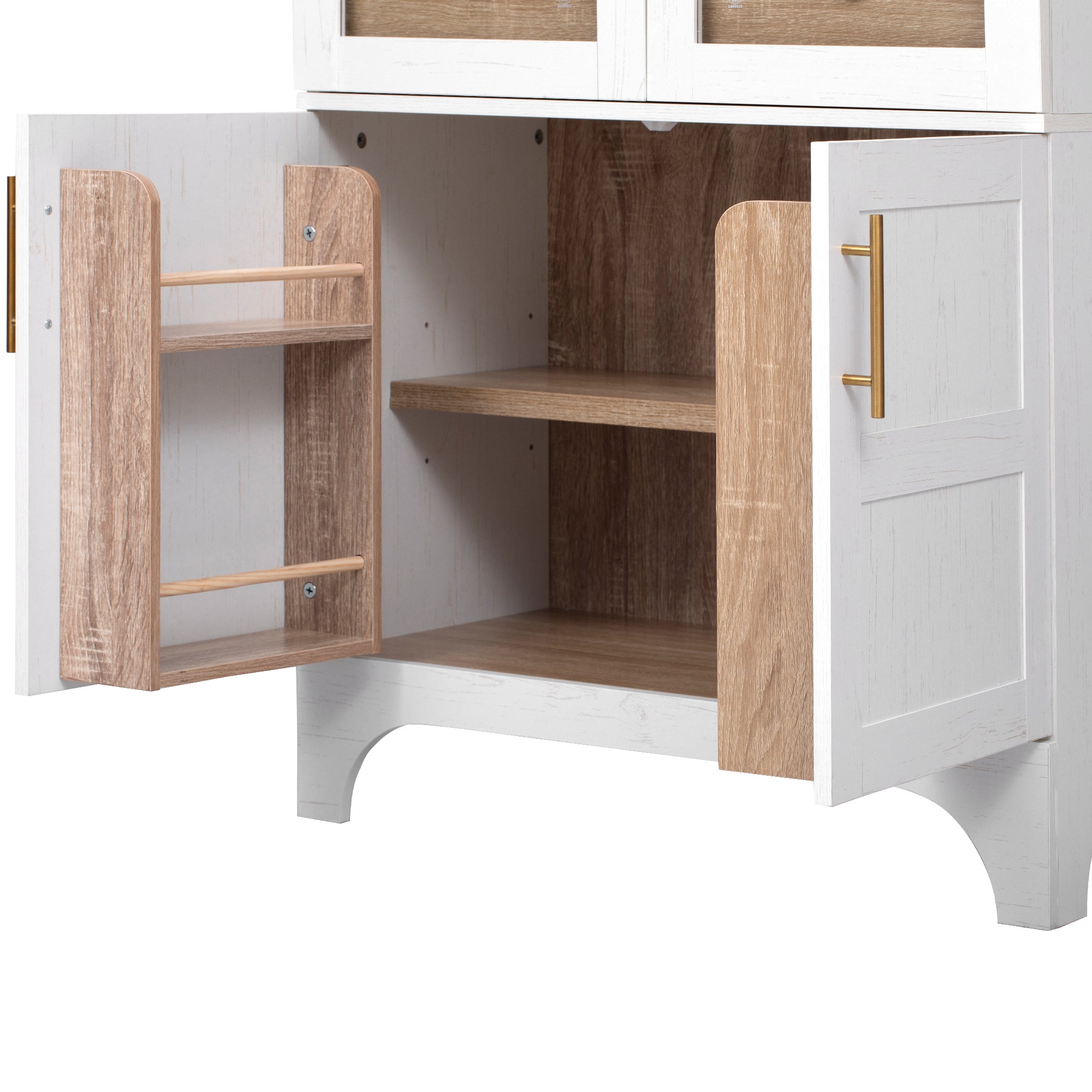 Farmhouse Kitchen Storage Cabinet with Open & Adjustable Shelves