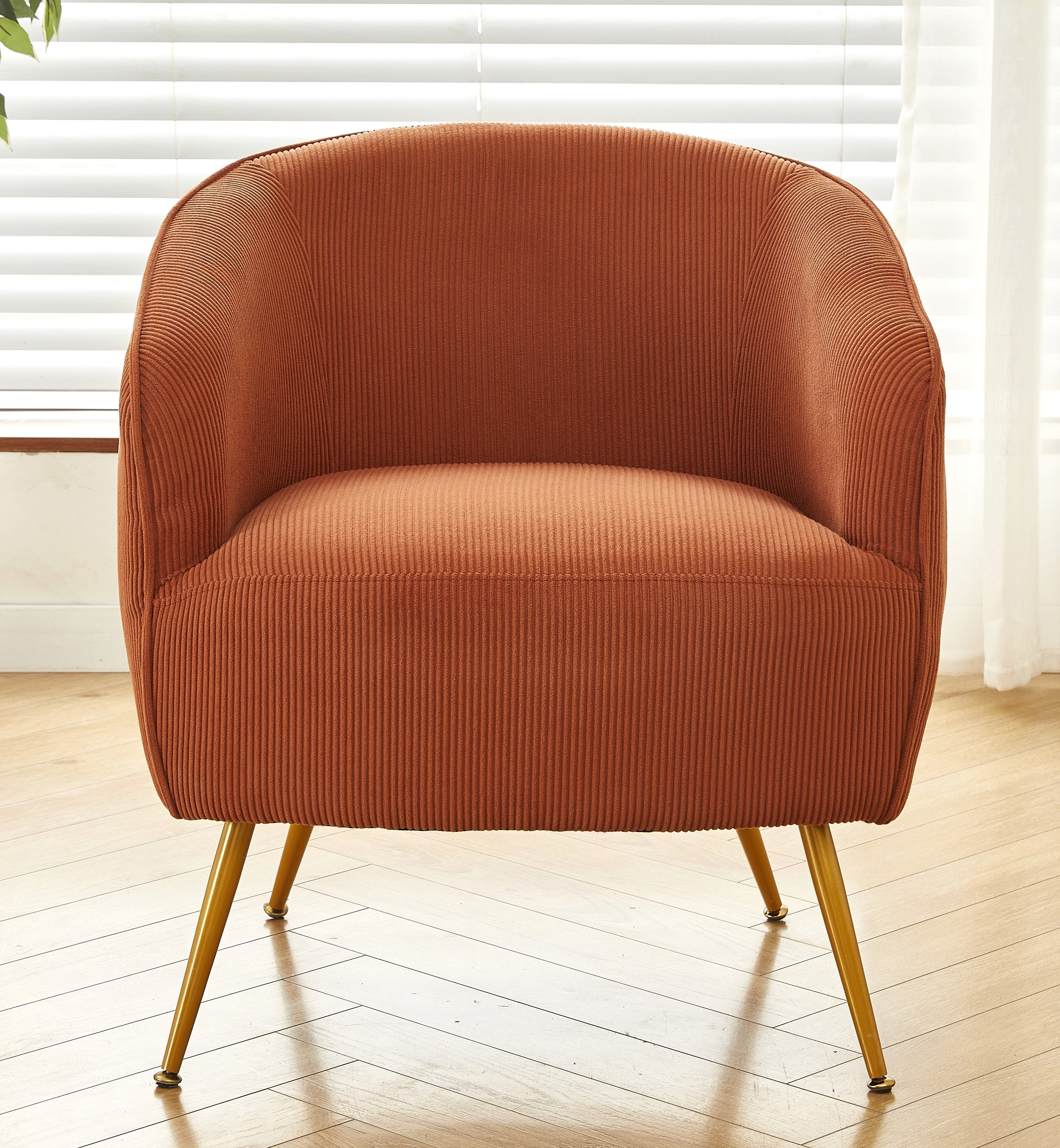 Corduroy Accent Chair with Gold Metal Legs, Modern Upholstered Armchair, Comfy Barrel Chair for Living Room Bedroom