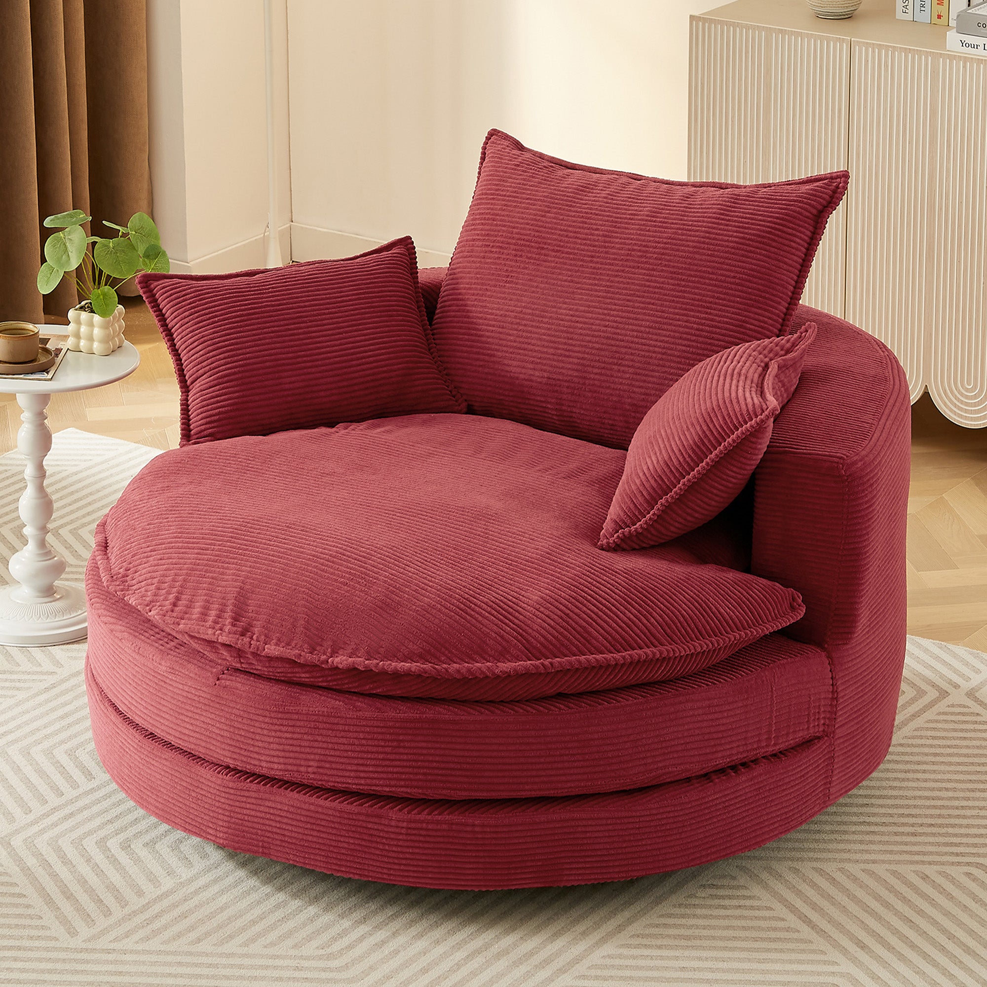 Corduroy 360° Swivel Accent Barrel Chair with 3 Removable Pillows