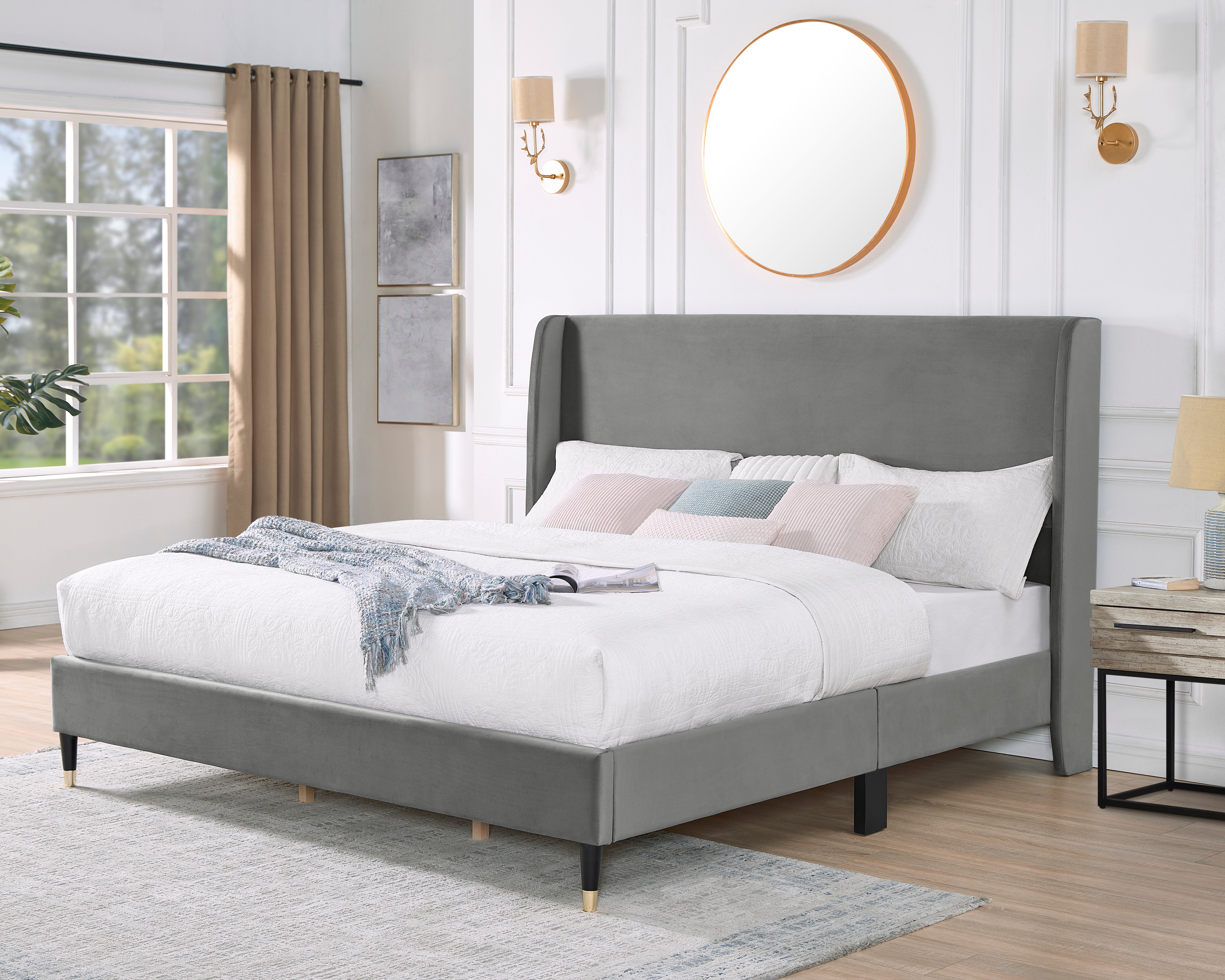 Rozita Velvet Wingback Platform Bed