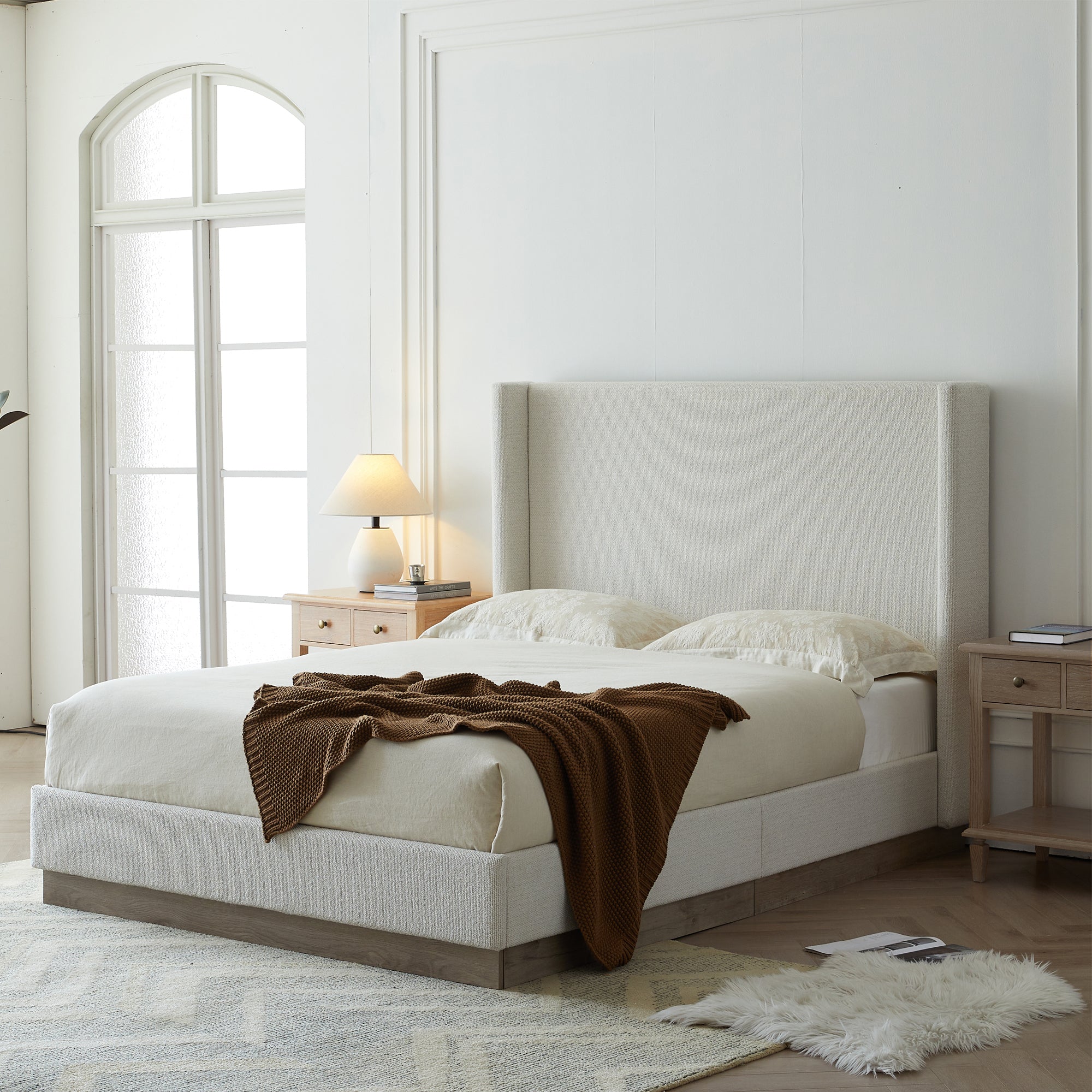 Hosford Upholstered Wingback Bed
