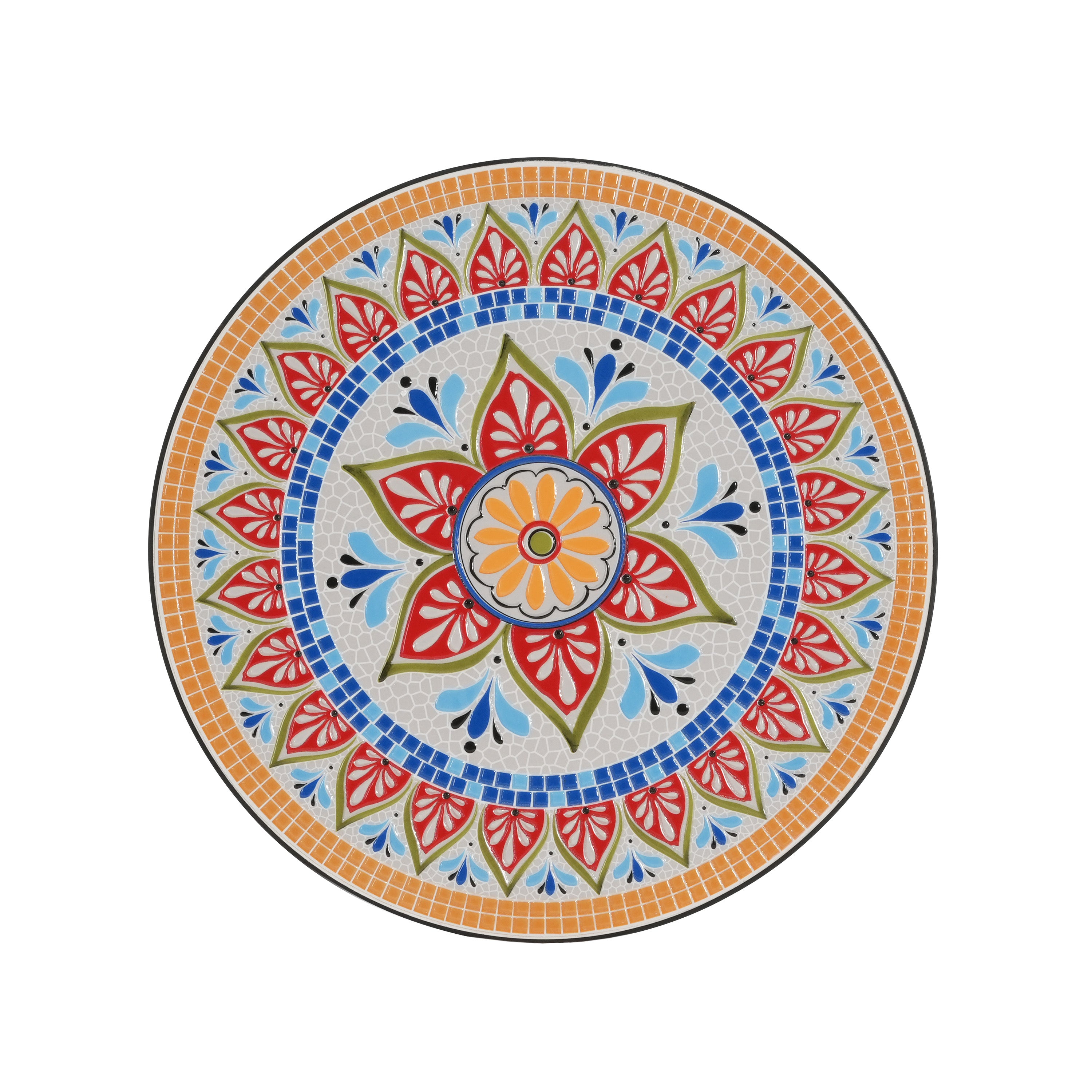 3-Piece Outdoor Chat Set with Ornate Open Scroll Pattern and Ceramic Table Top