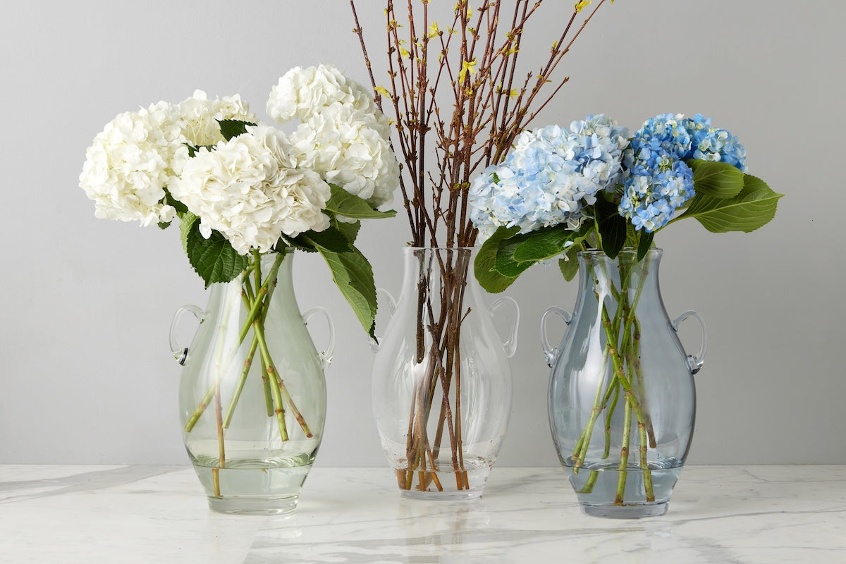 Glass Amphora Flower Vase, Sage Green