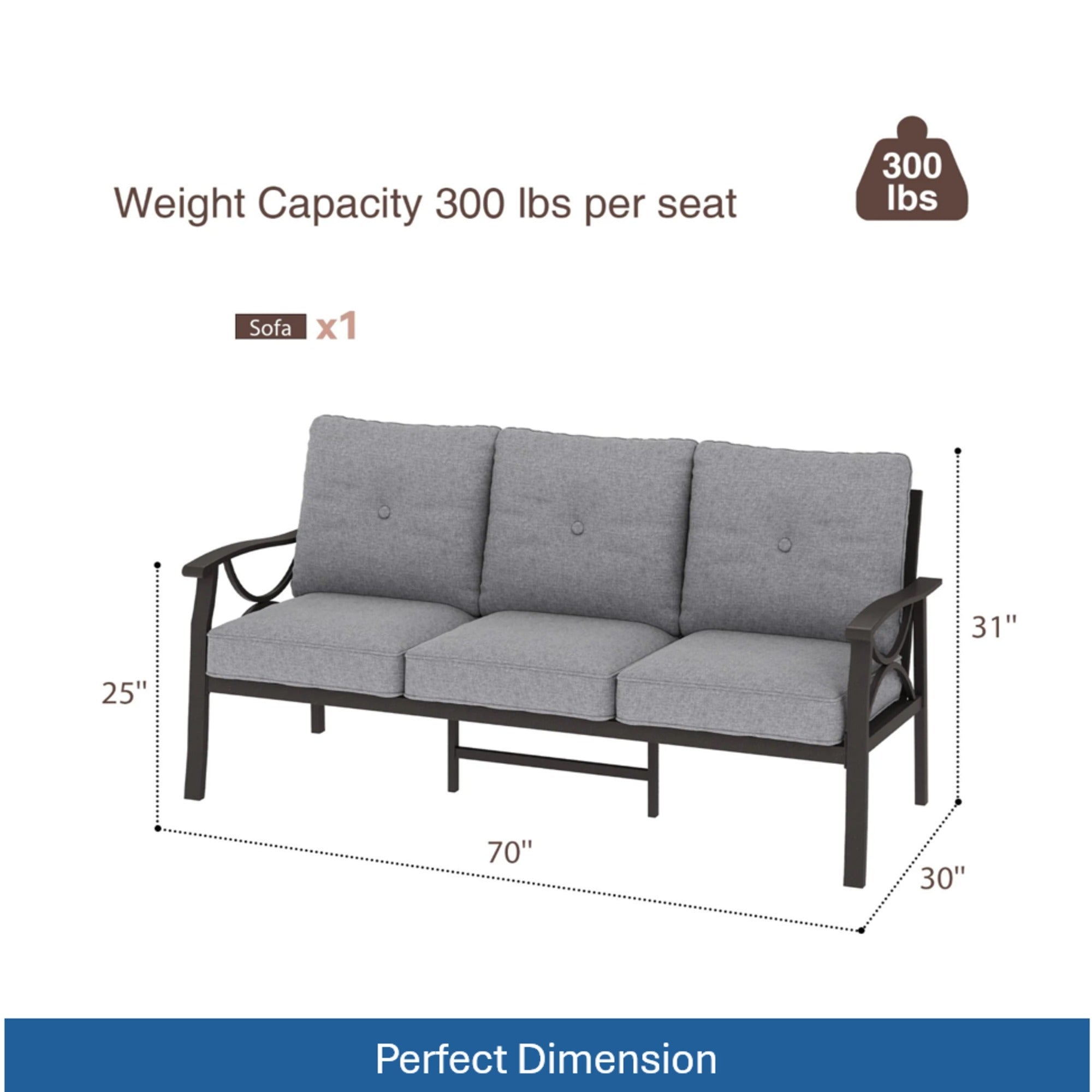 Marisol Metal Patio 3 Seater Sofa