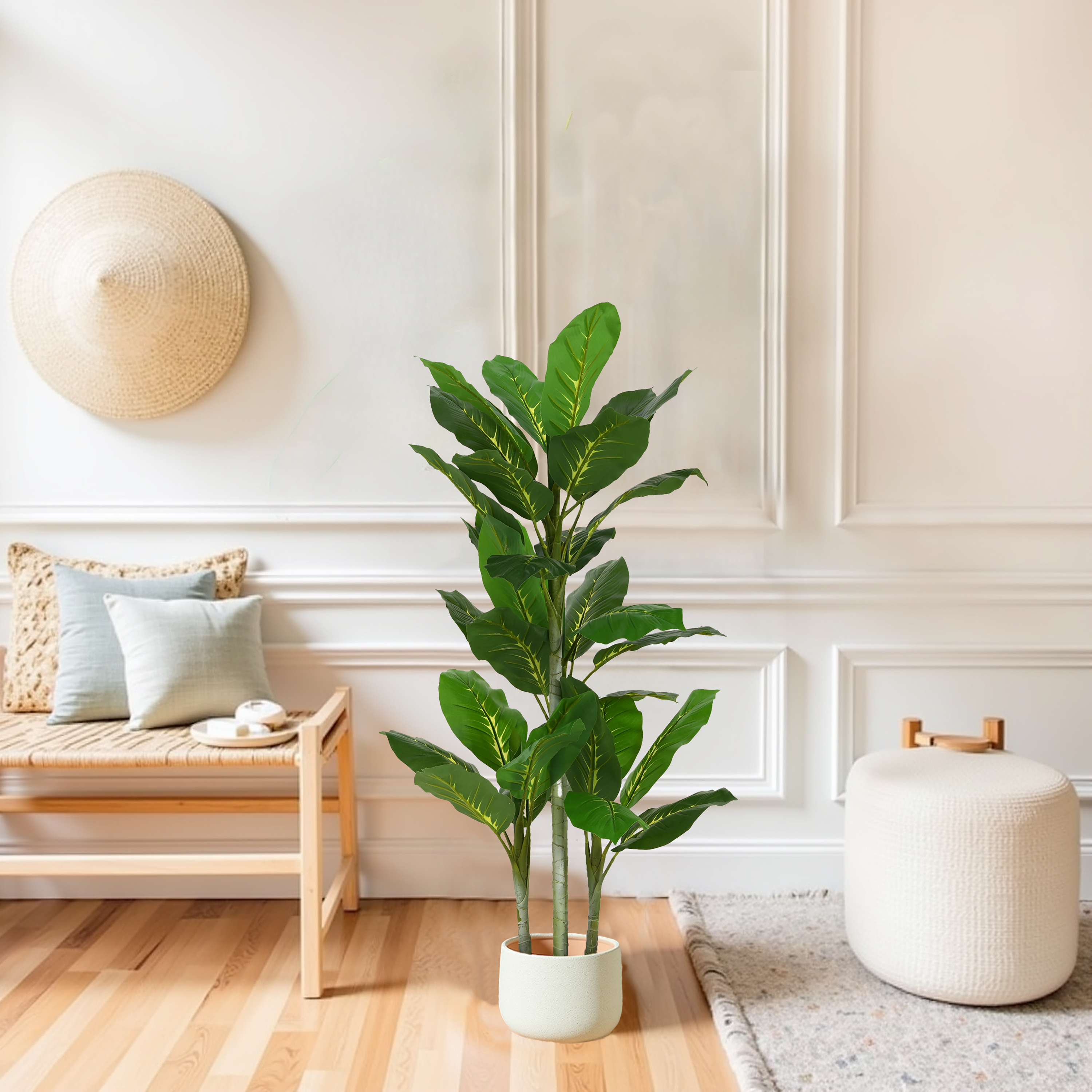 42" Artificial Dieffenbachia Plant with Black Plastic Pot