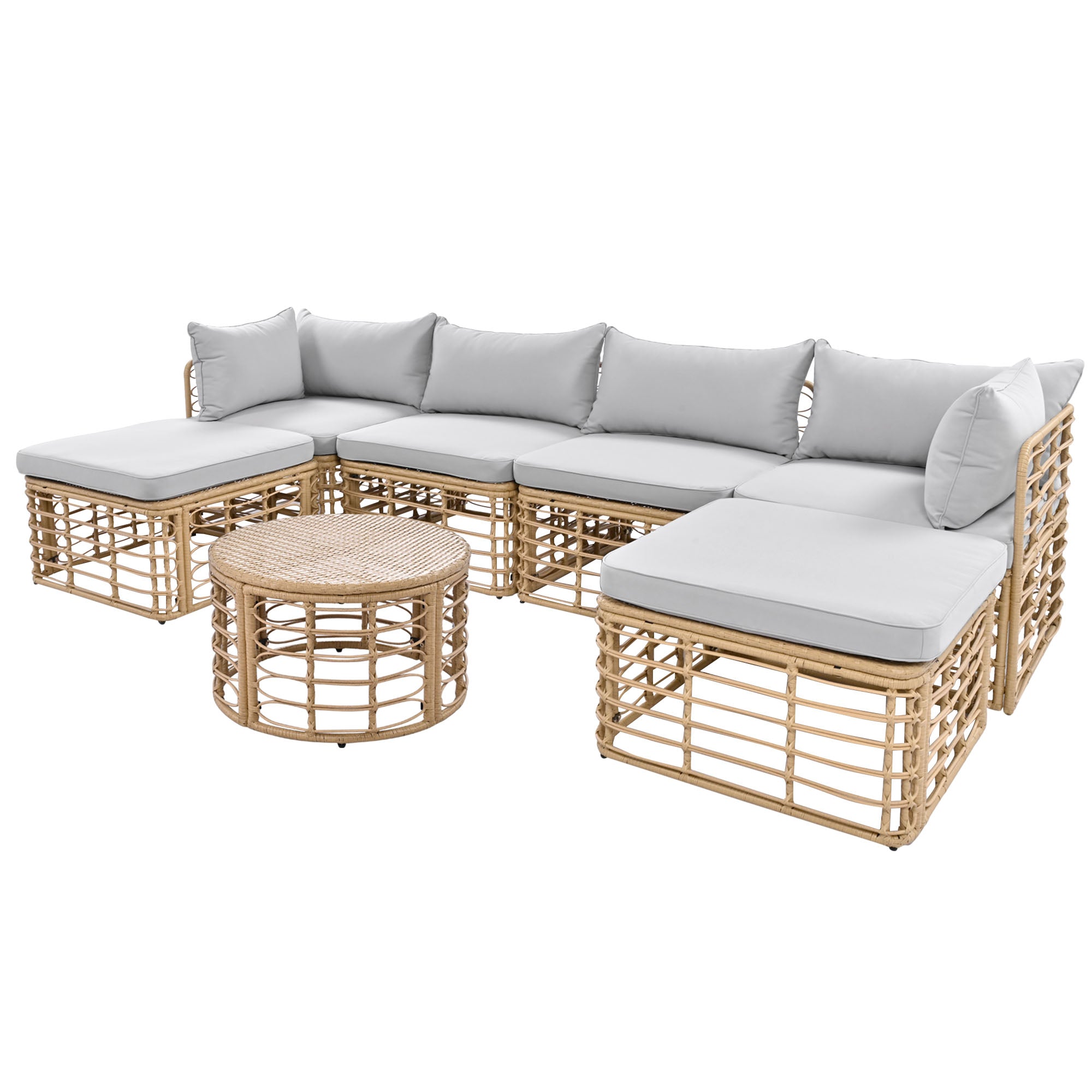 Evoking 7-Piece Outdoor Sectional Set with Hollow Woven Design and Pillows