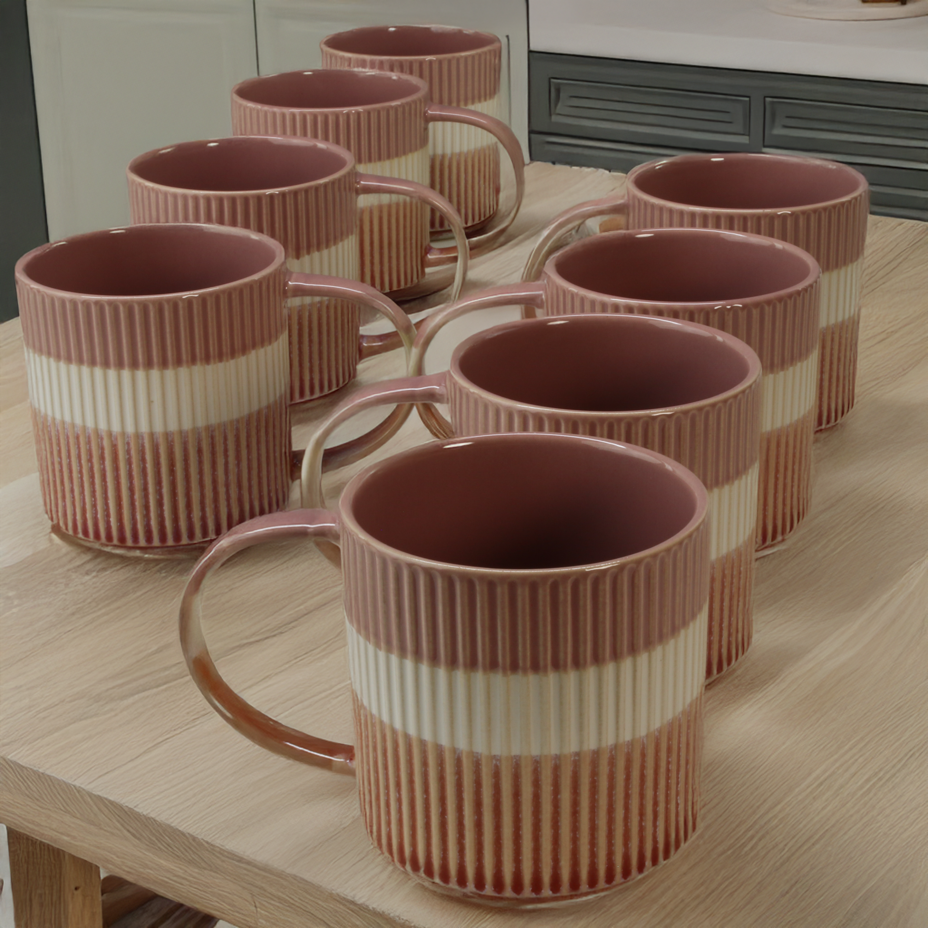 Tri-Color Mugs, Set of 8