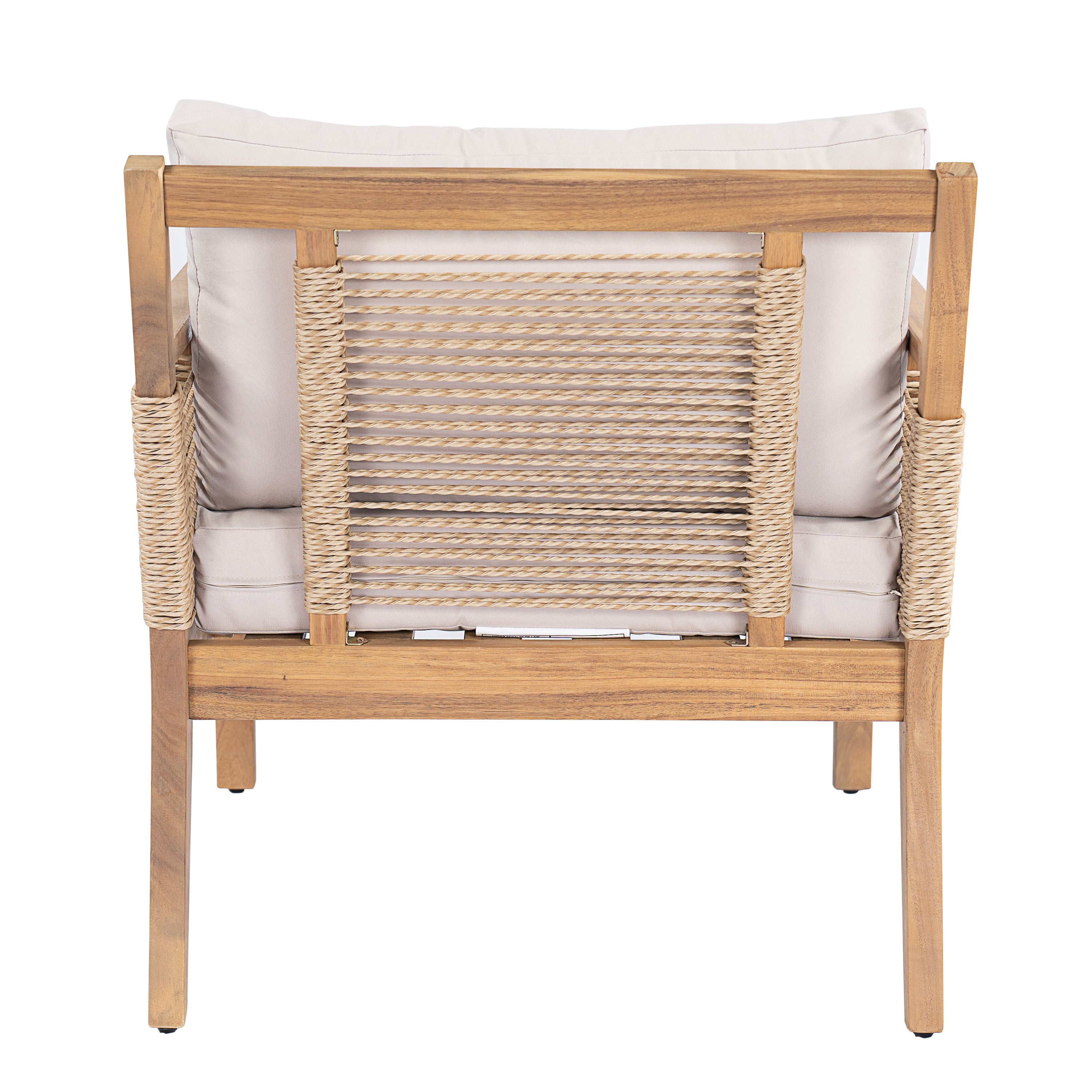 Kirana Outdoor Acacia Wood Club Chairs with Hand-Woven Twist Rope, Set of 2