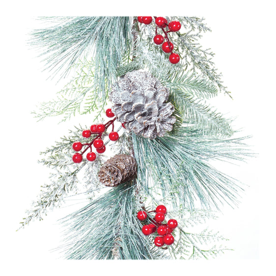 Frosted Pine Cone Berry Garland 6'