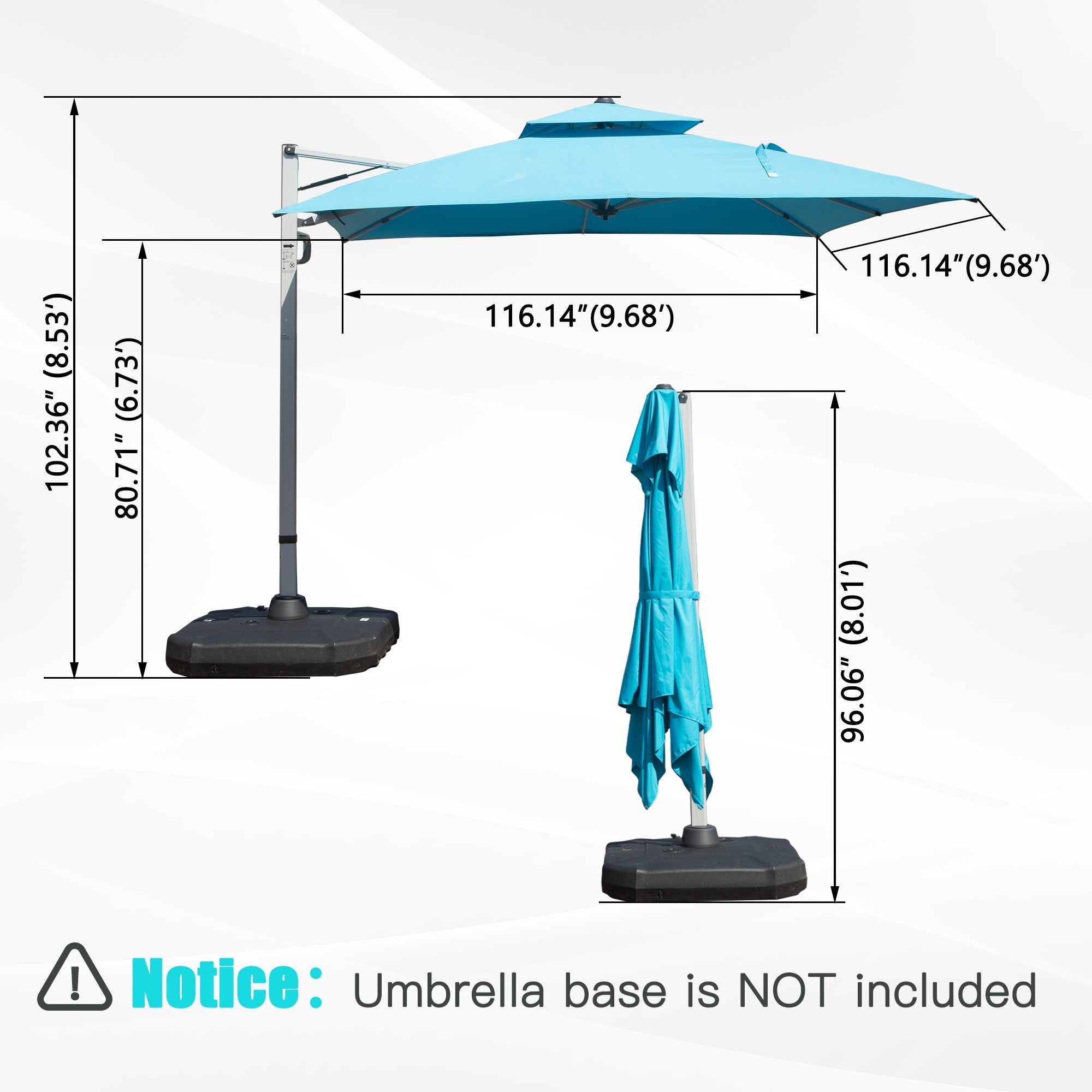10'X10' Square Cantilever Umbrella with Center Pole, Base Not Included