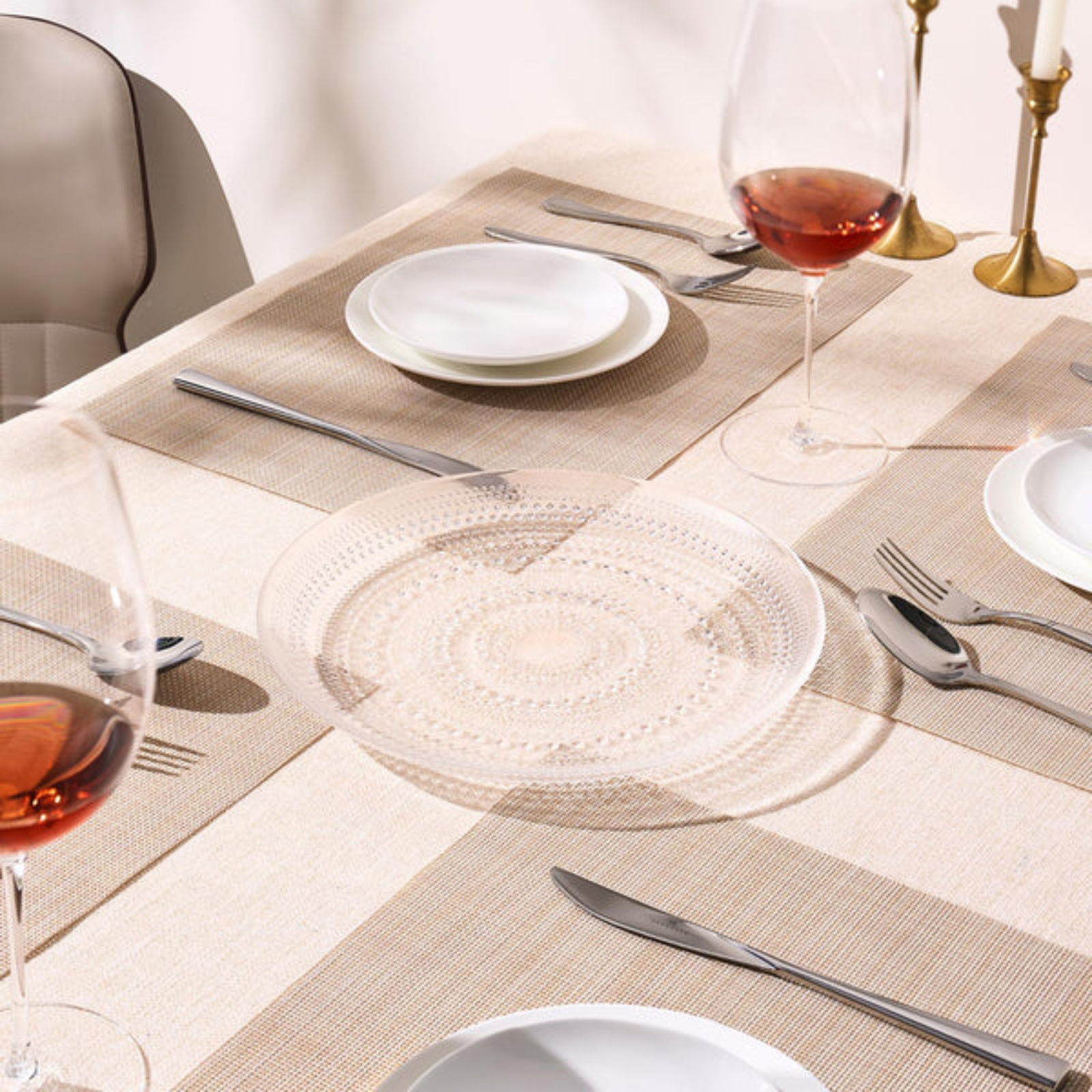 Glass Hobnail Dinner Plates, Set of 4