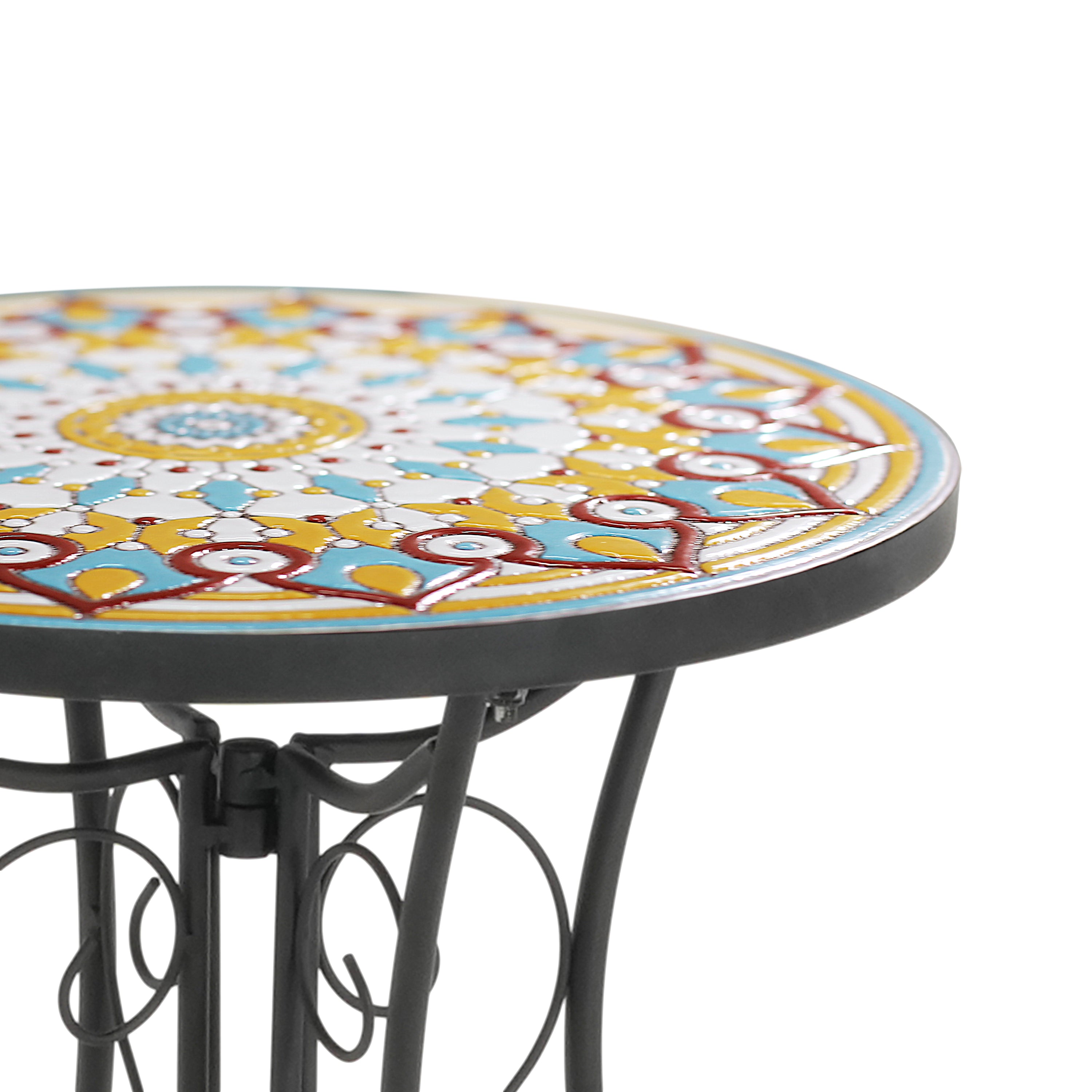 Unending Outdoor Ceramic Tile Side Table with Medallion Design