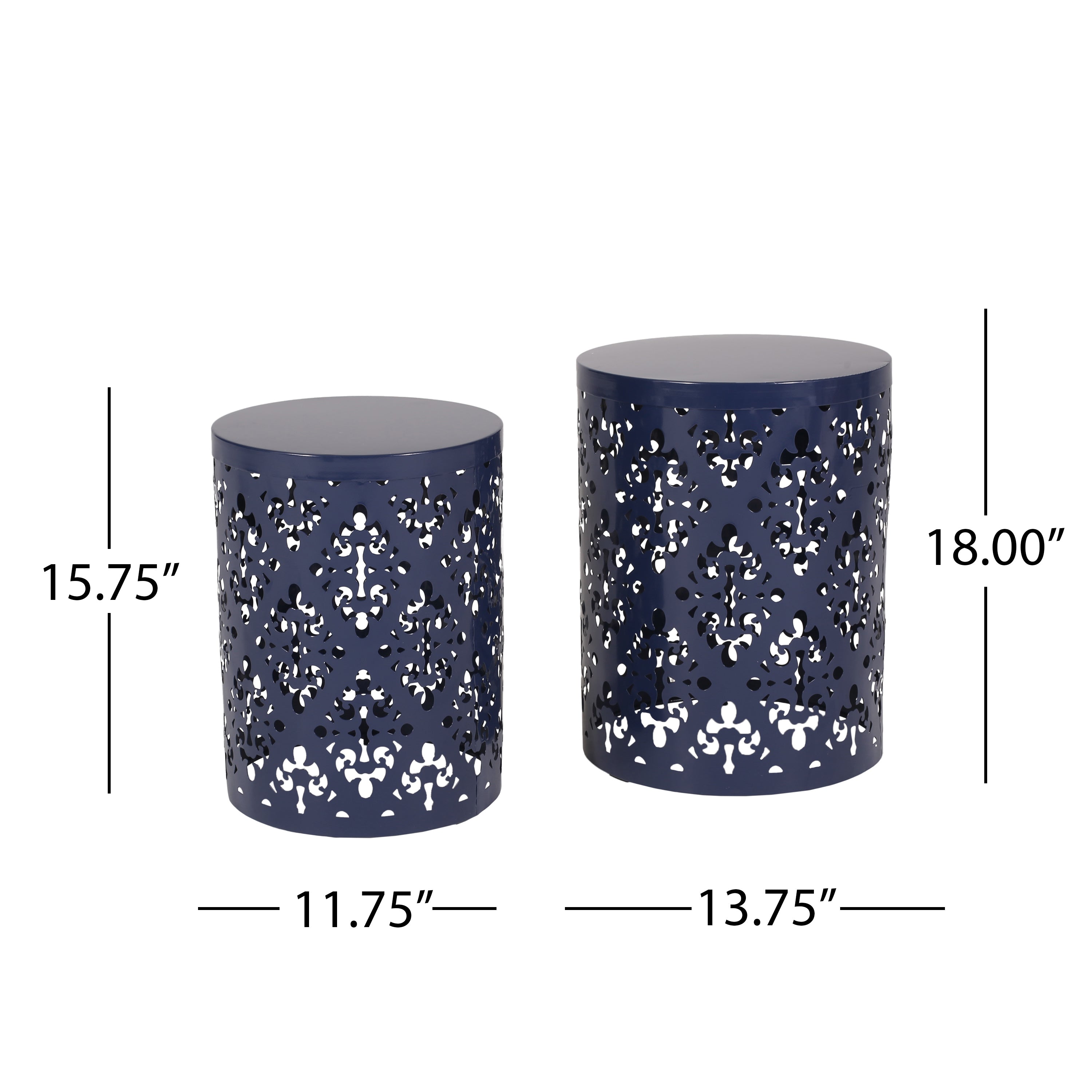 Refinery 2-Piece Outdoor End Table Set with Floral Patten and Iron Cut Design