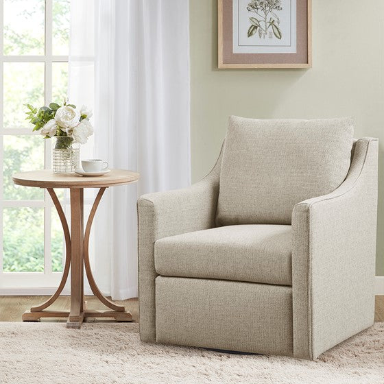 Upholstered Swivel Chair with Sloped Arms and Back Pillow