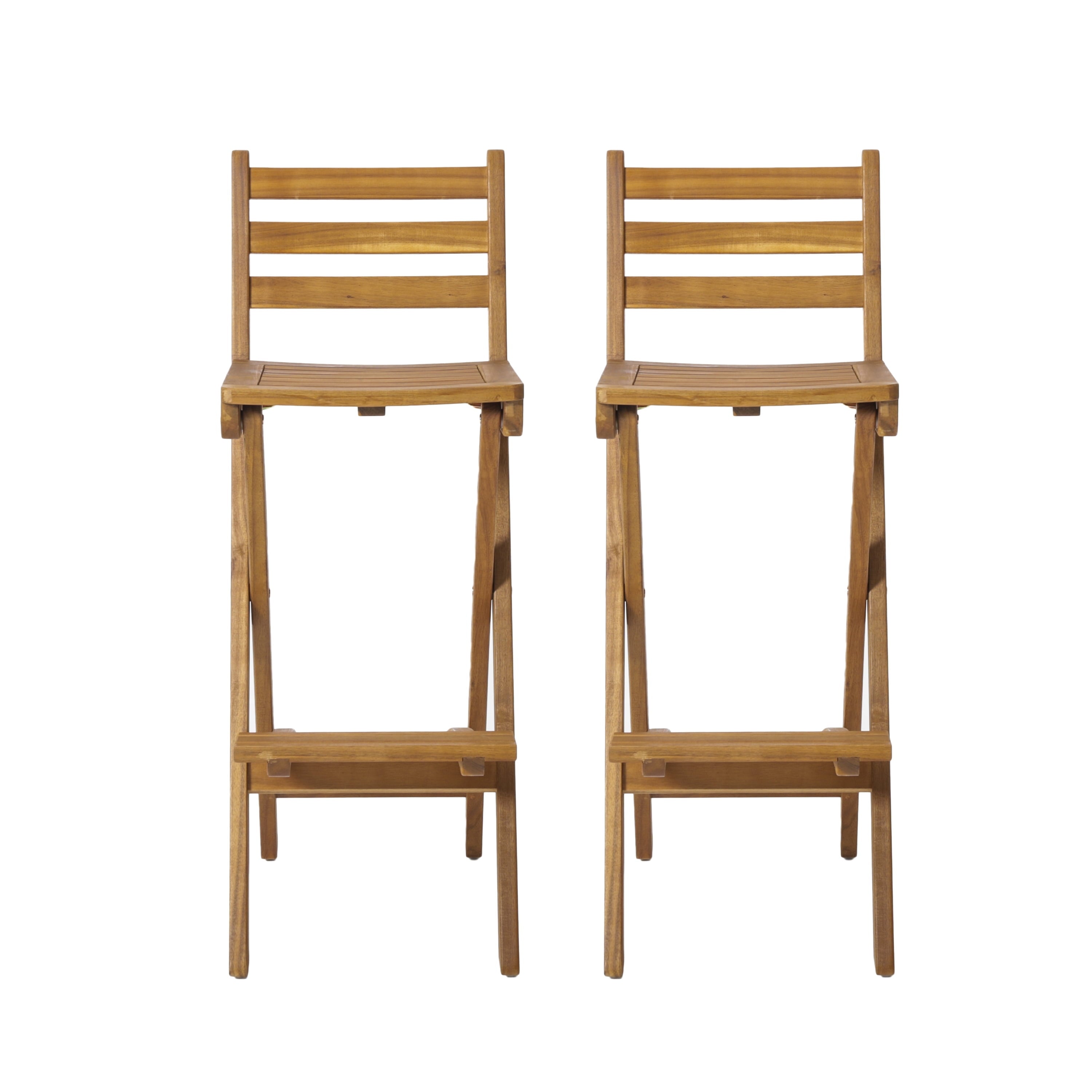 Outdoor Acacia Wood Folding Patio Barstool, Set of 2