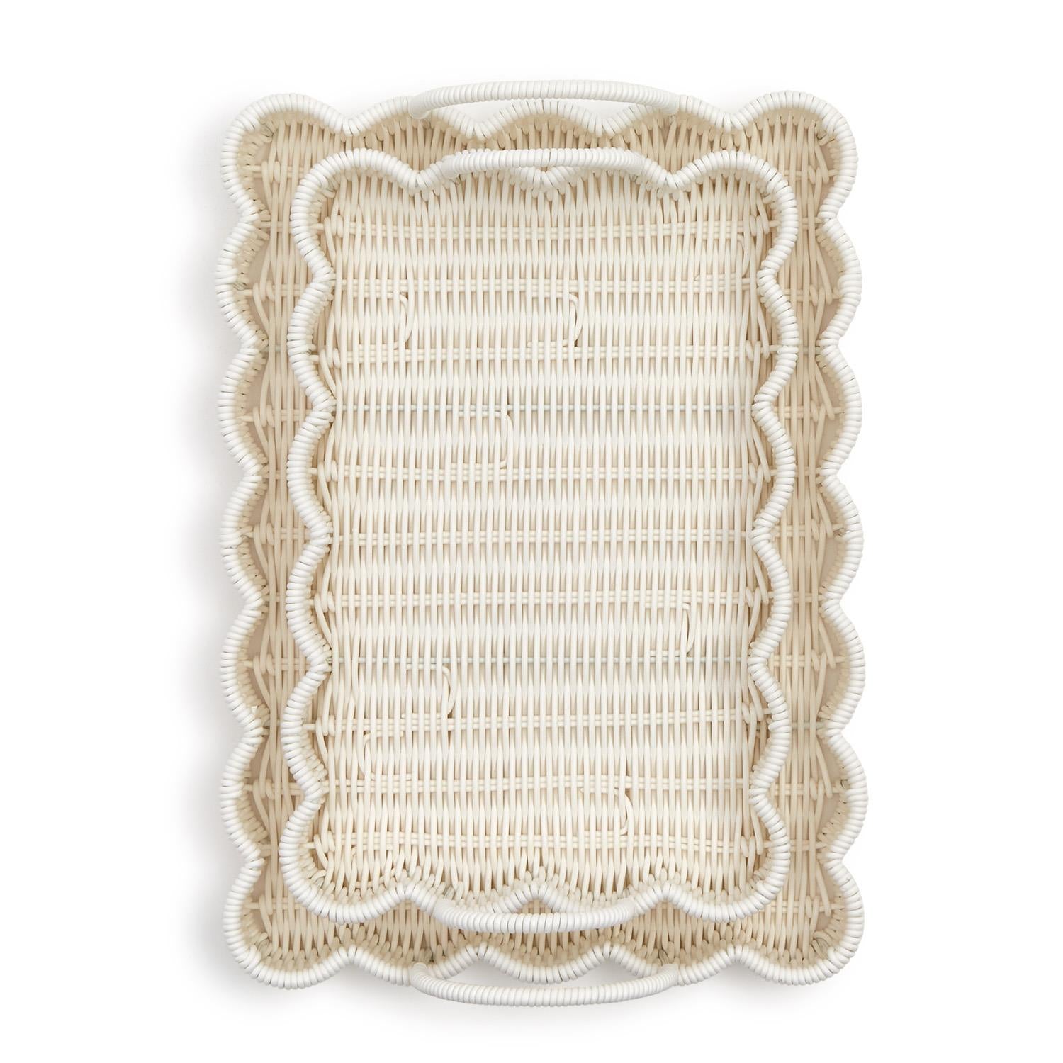 All Weather Wicker Scalloped Edge Serving Trays, Set of 2