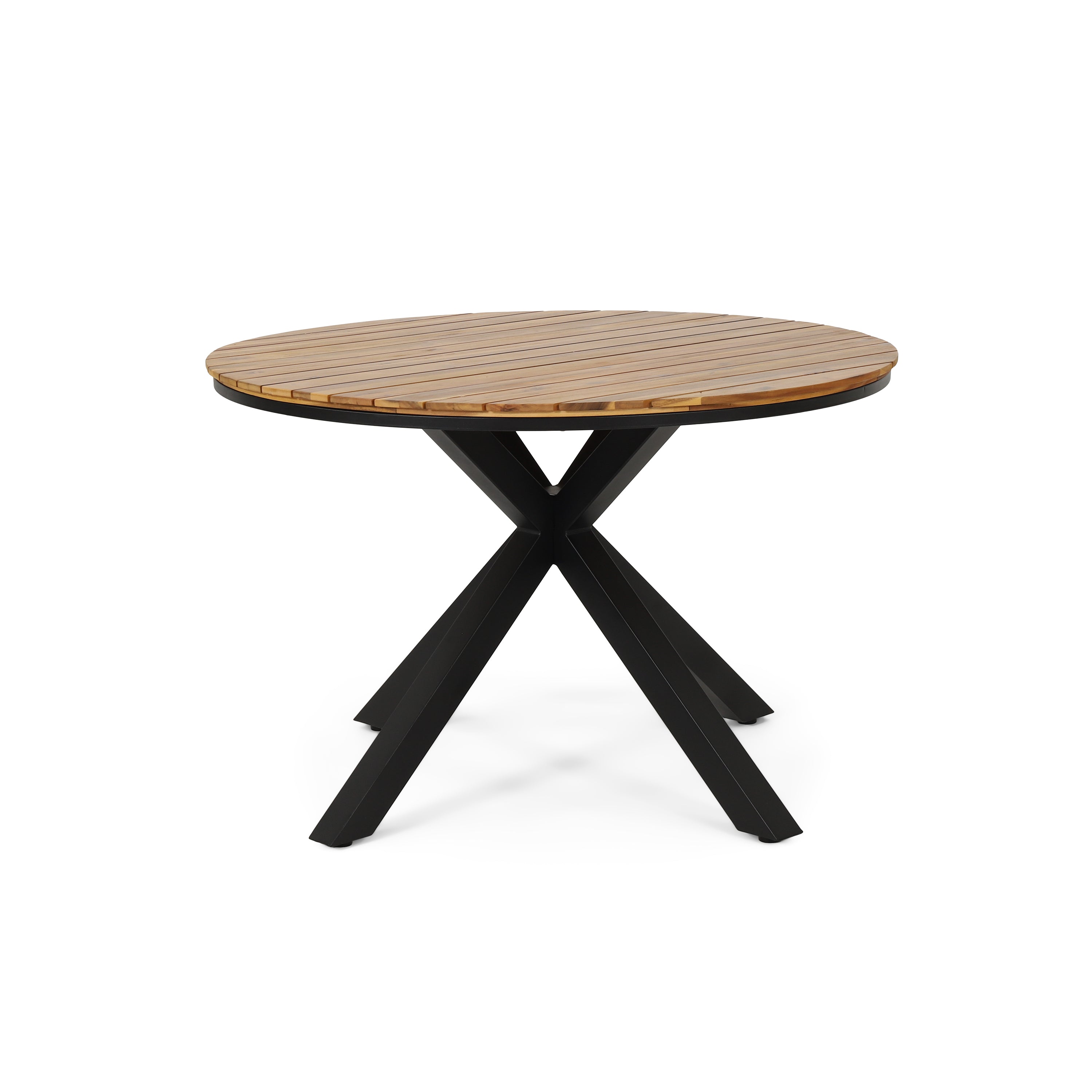Outdoor Dining Table, Teak Acacia Wood Tabletop and Black Metal Leg