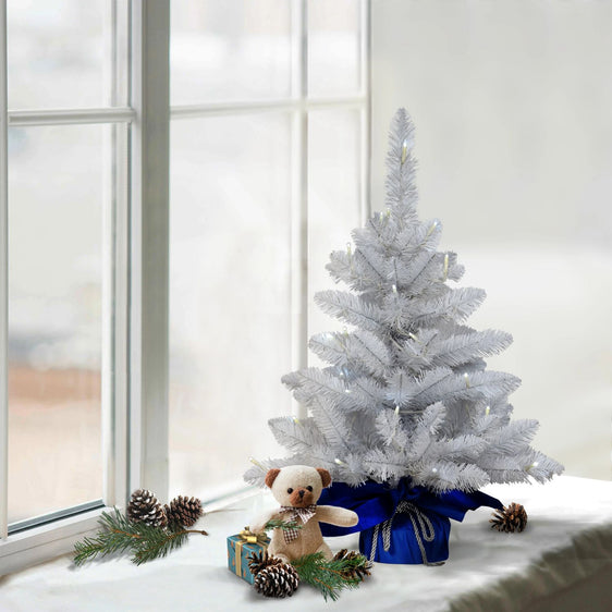Pre-lit-2-ft-Table-Top-Artificial-Christmas-Tree-in-Blue-Sack-White-Christmas-Trees