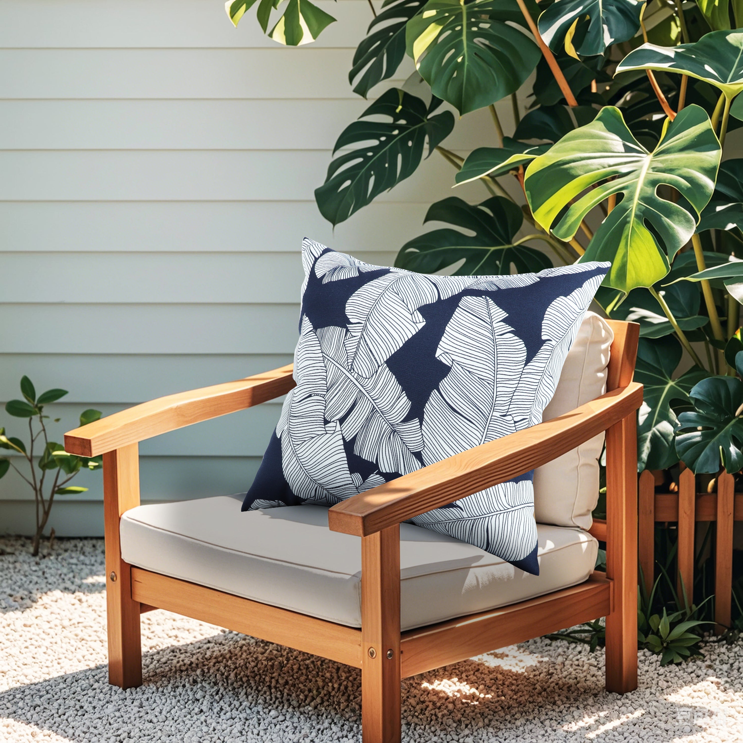 Navy & White Palm Outdoor Square Pillows, Set of 2