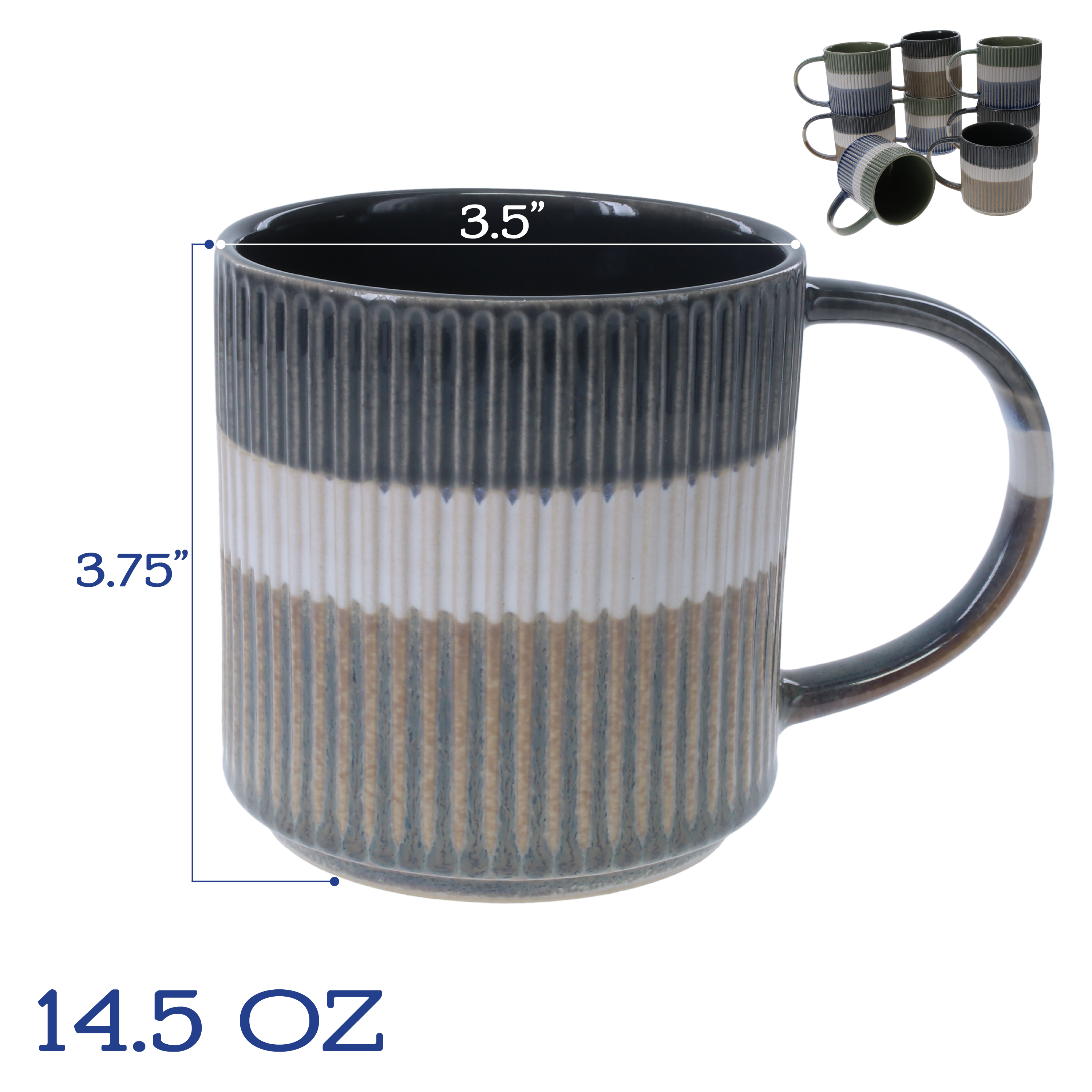 Tri-Color Mugs, 8-Piece Set