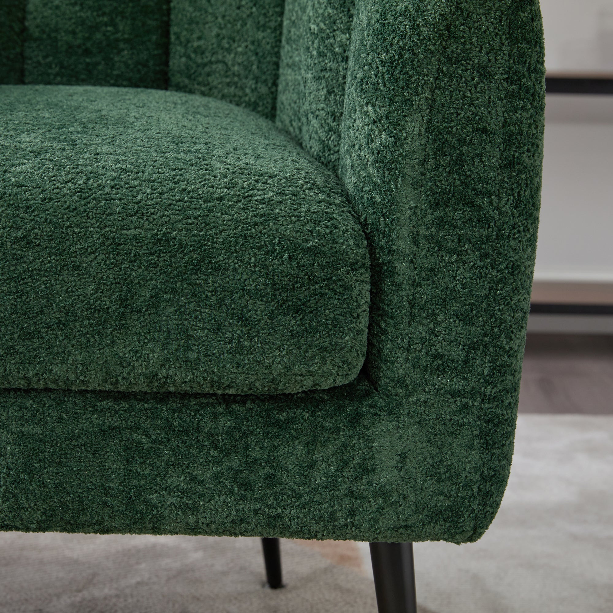 Channel Tufted Chenille Vanity Barrel Accent Chair with Metal Legs