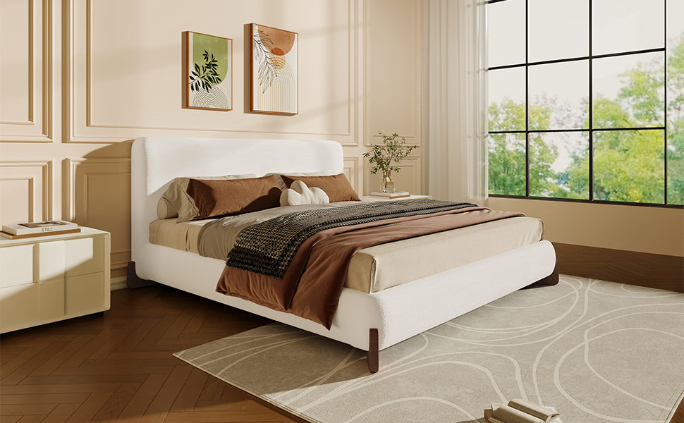 Elegant Boucle Upholstered Bed with Accent Feet