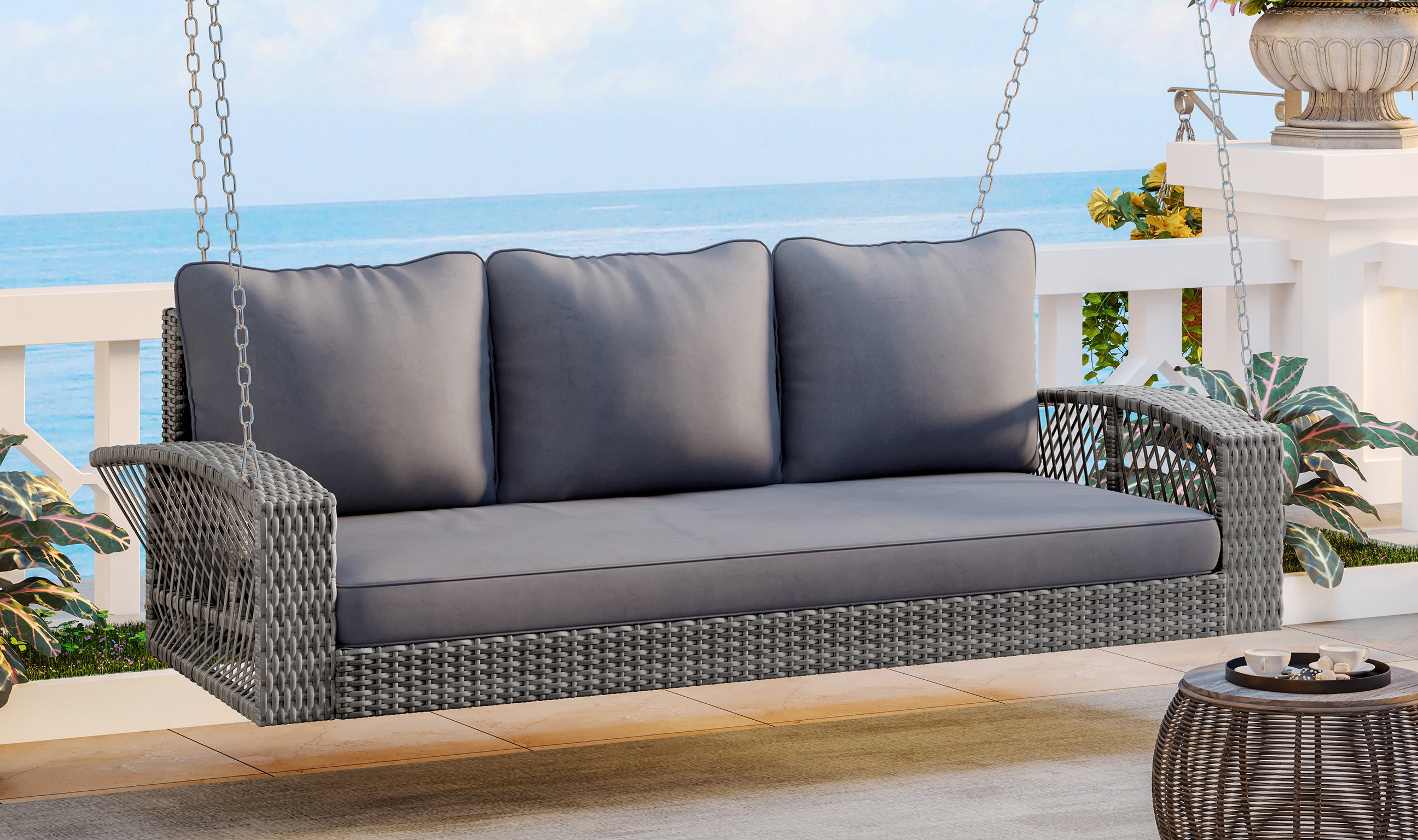 3-Person Large Porch Swing with Cushions