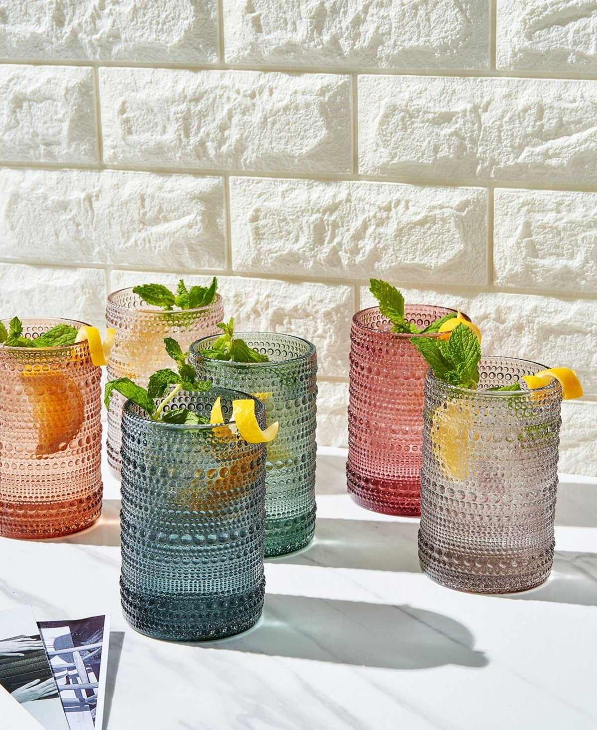 Hobnail Muted Pastel Glasses Set of 6