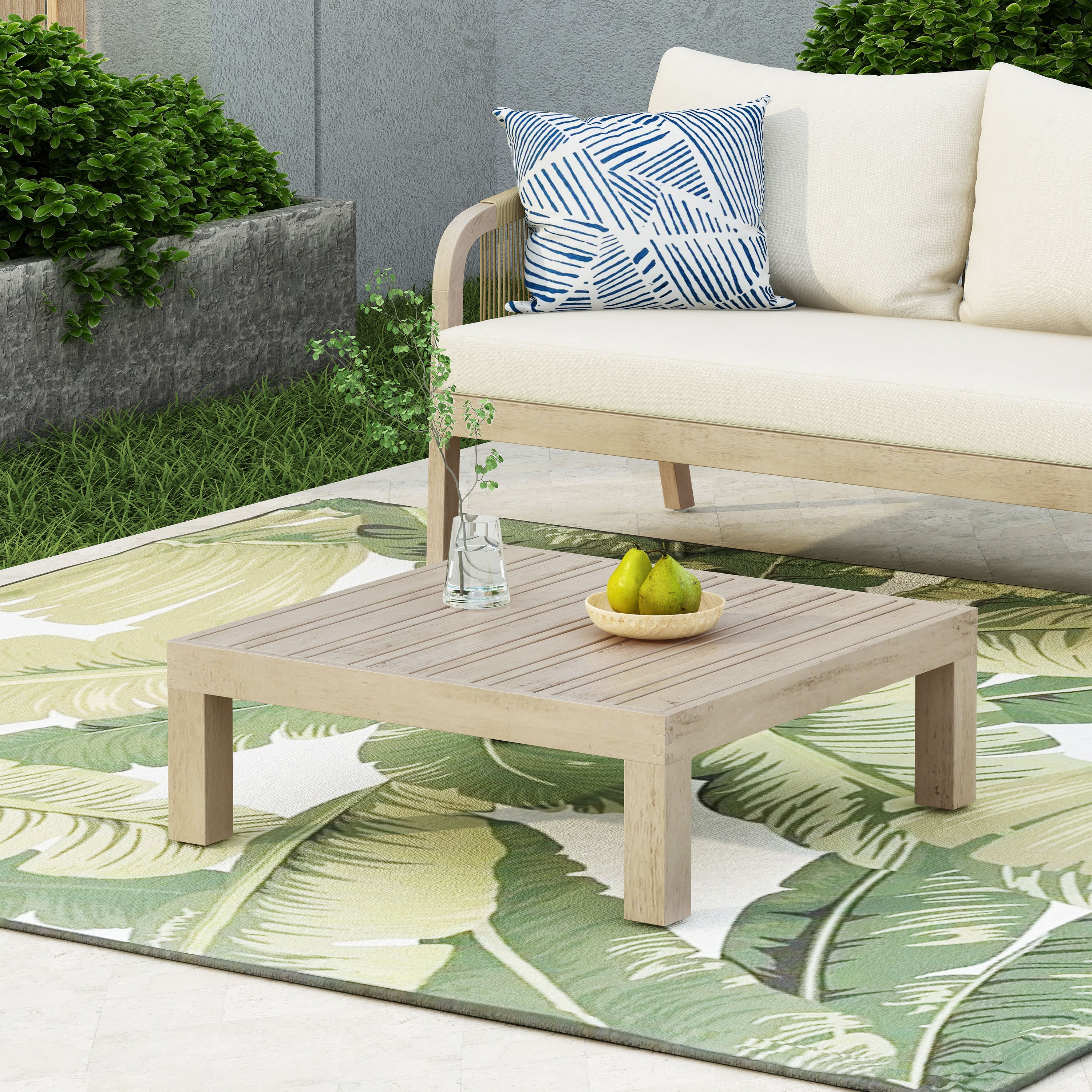 Outdoor Coffee Table with Slat Panel Design and Wooden Frame