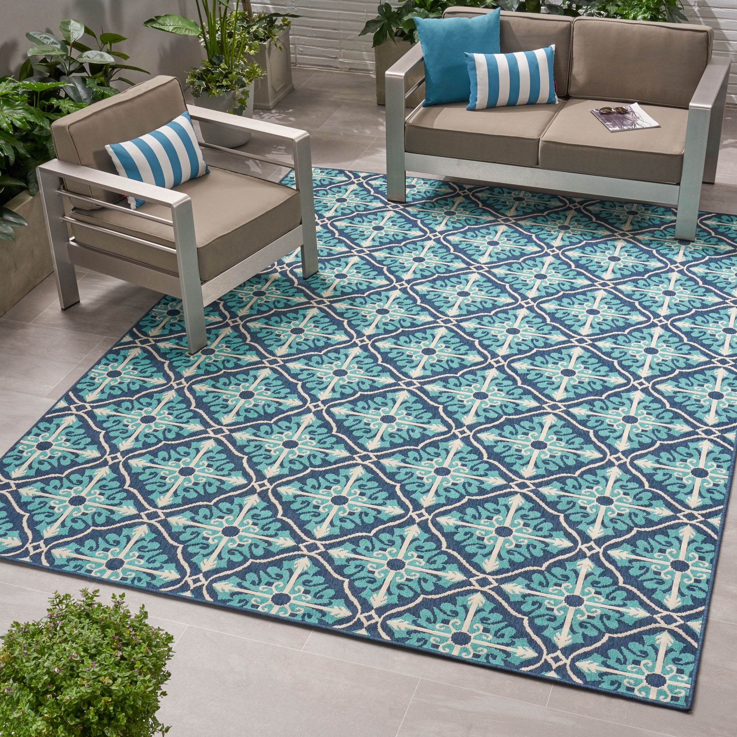 Realized Outdoor Rug with Rectangle Shape and Trellis Pattern