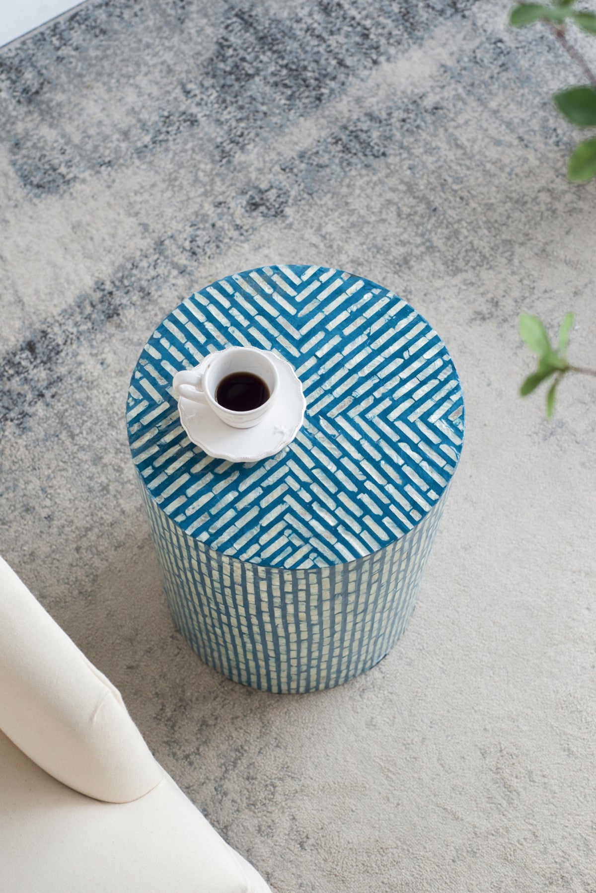 Blue Capiz Accent Stool/Table