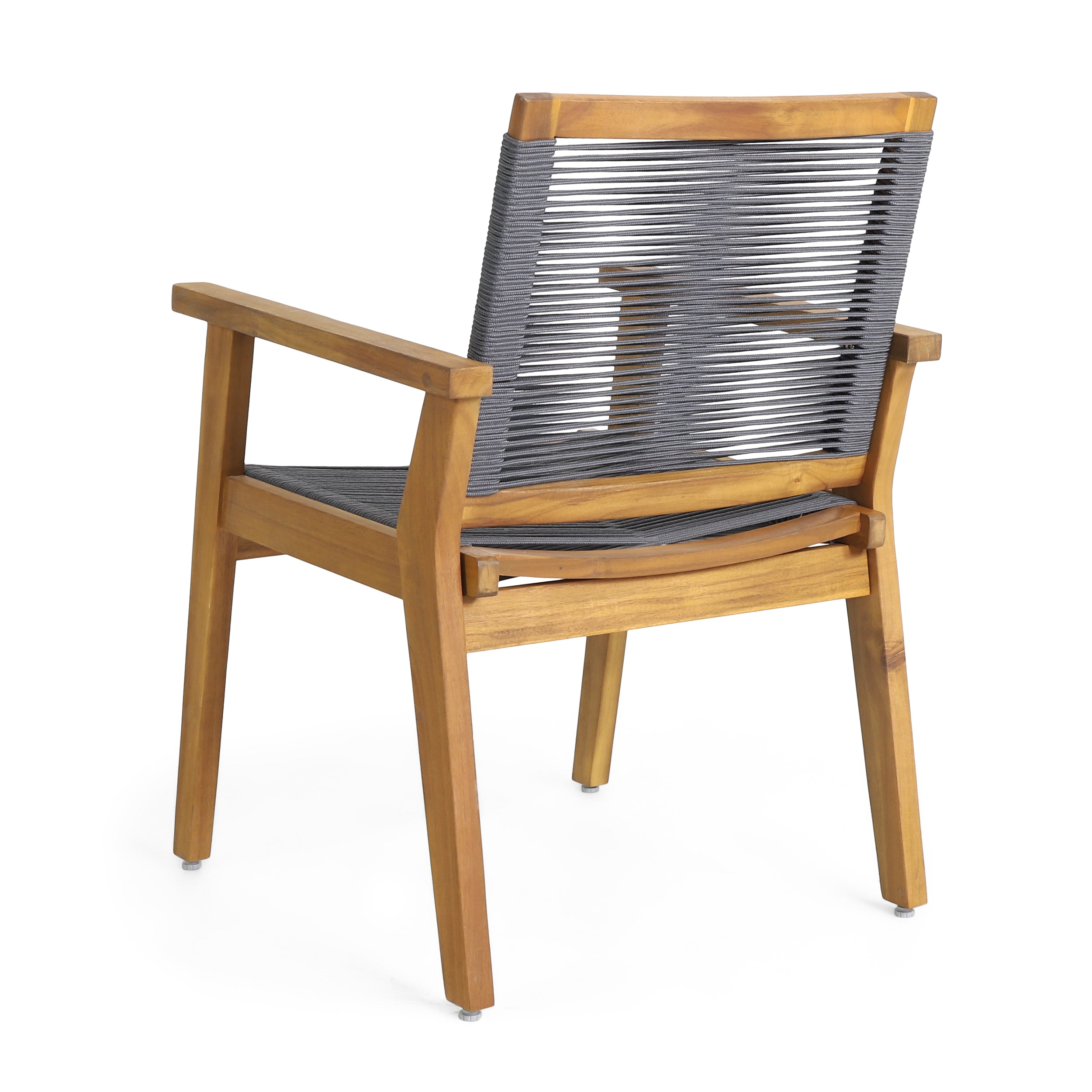 Outdoor Dining Chair with Rope Weave Design and Wooden Frame, Set of 2