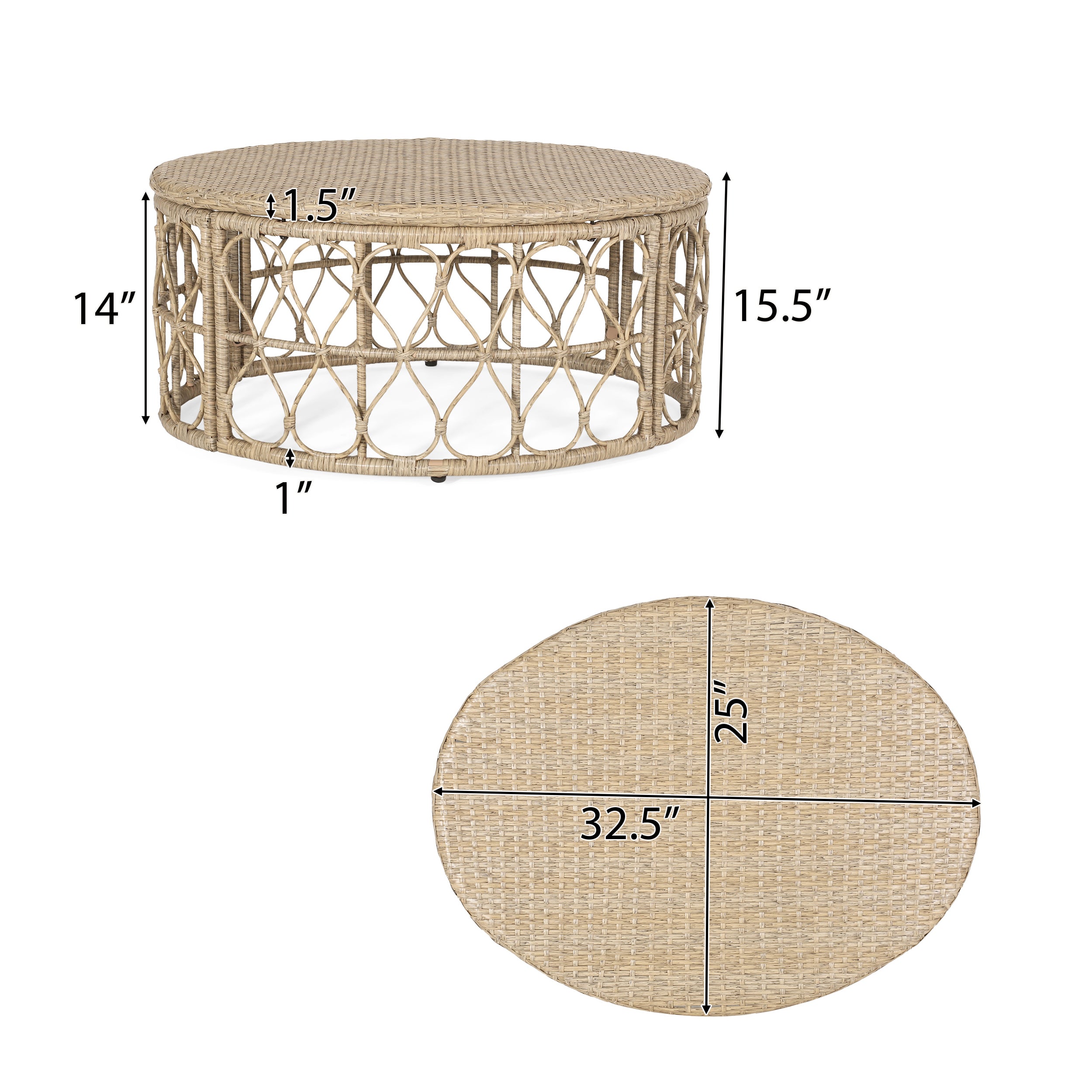 4-Piece Outdoor Rattan Chat Set with Coffee Table, Loveseat and 2 Sloped Arm Chairs