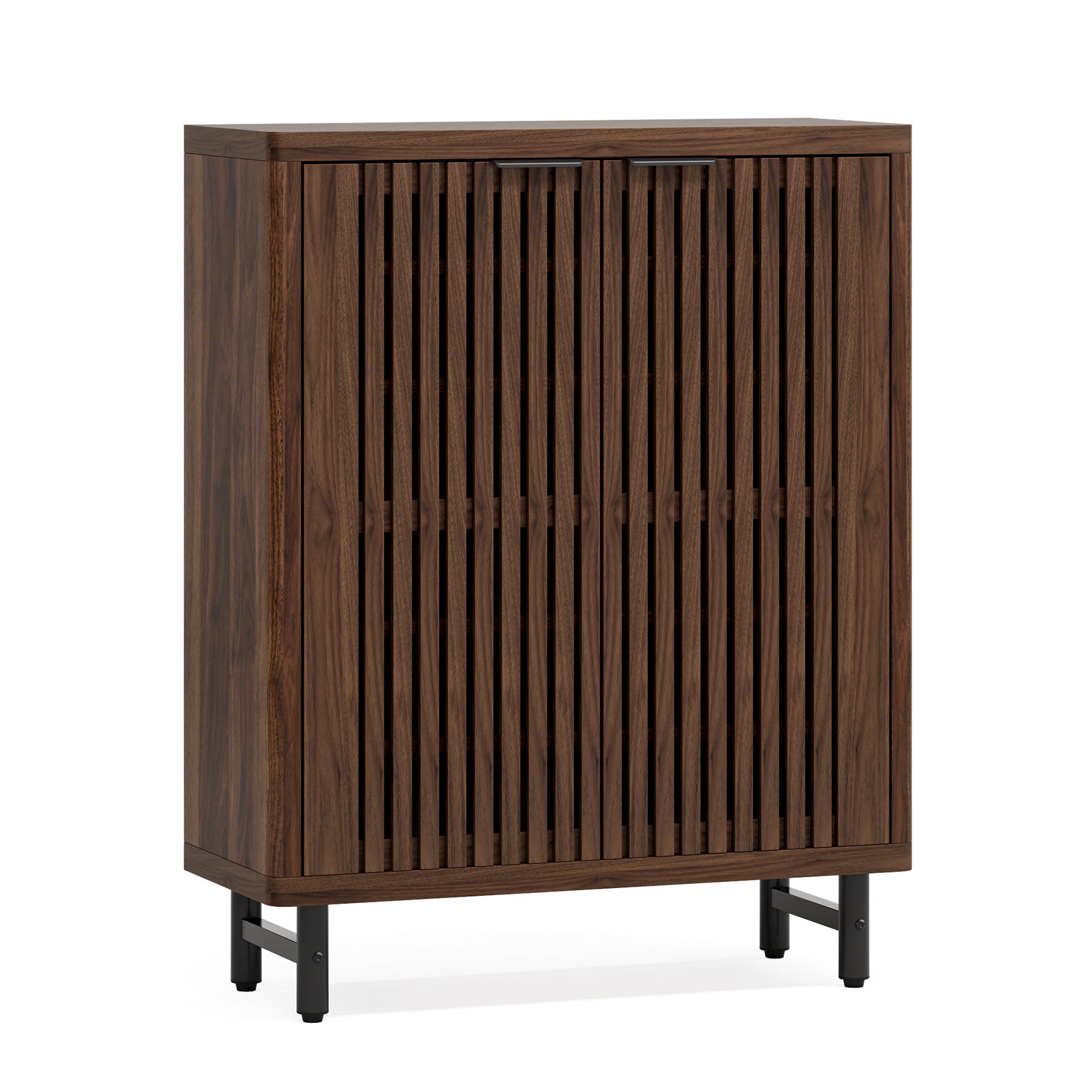 Modern Black Wooden 6-Tier Shoe Cabinet with Louvered Doors