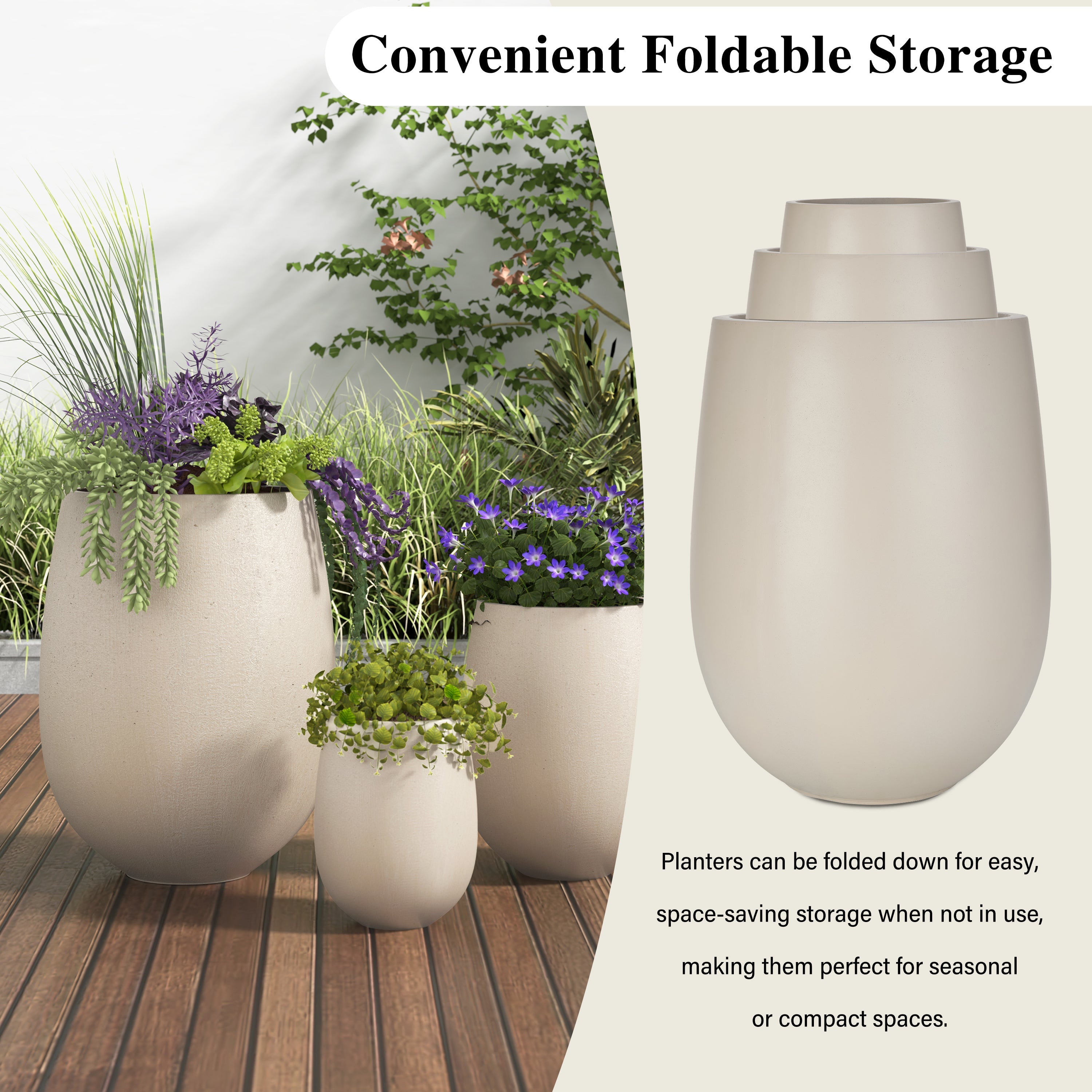 Egg Shaped Lightweight Outdoor Planter, Set of 3
