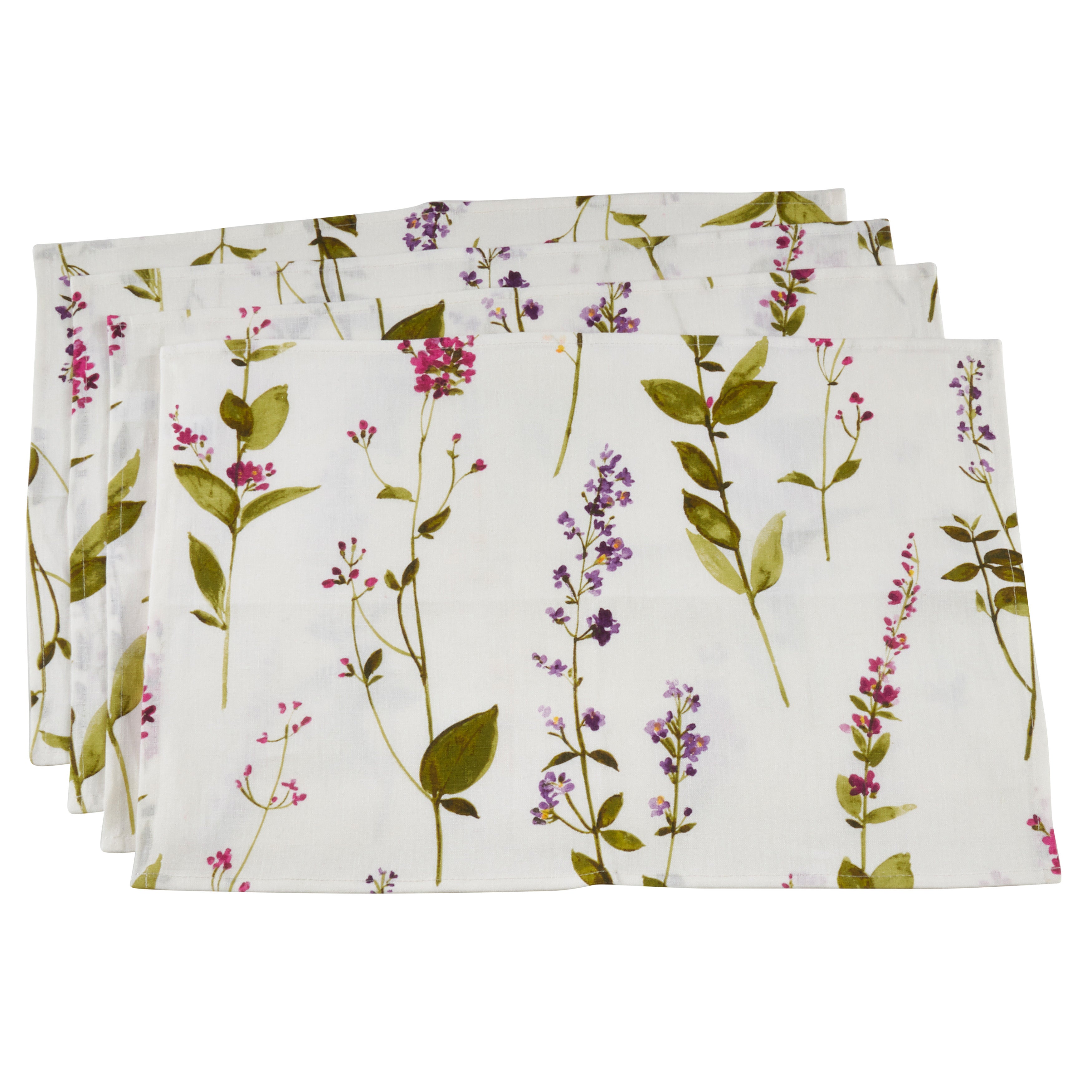 Watercolor Floral Stems Linen Placemats, Set of 4