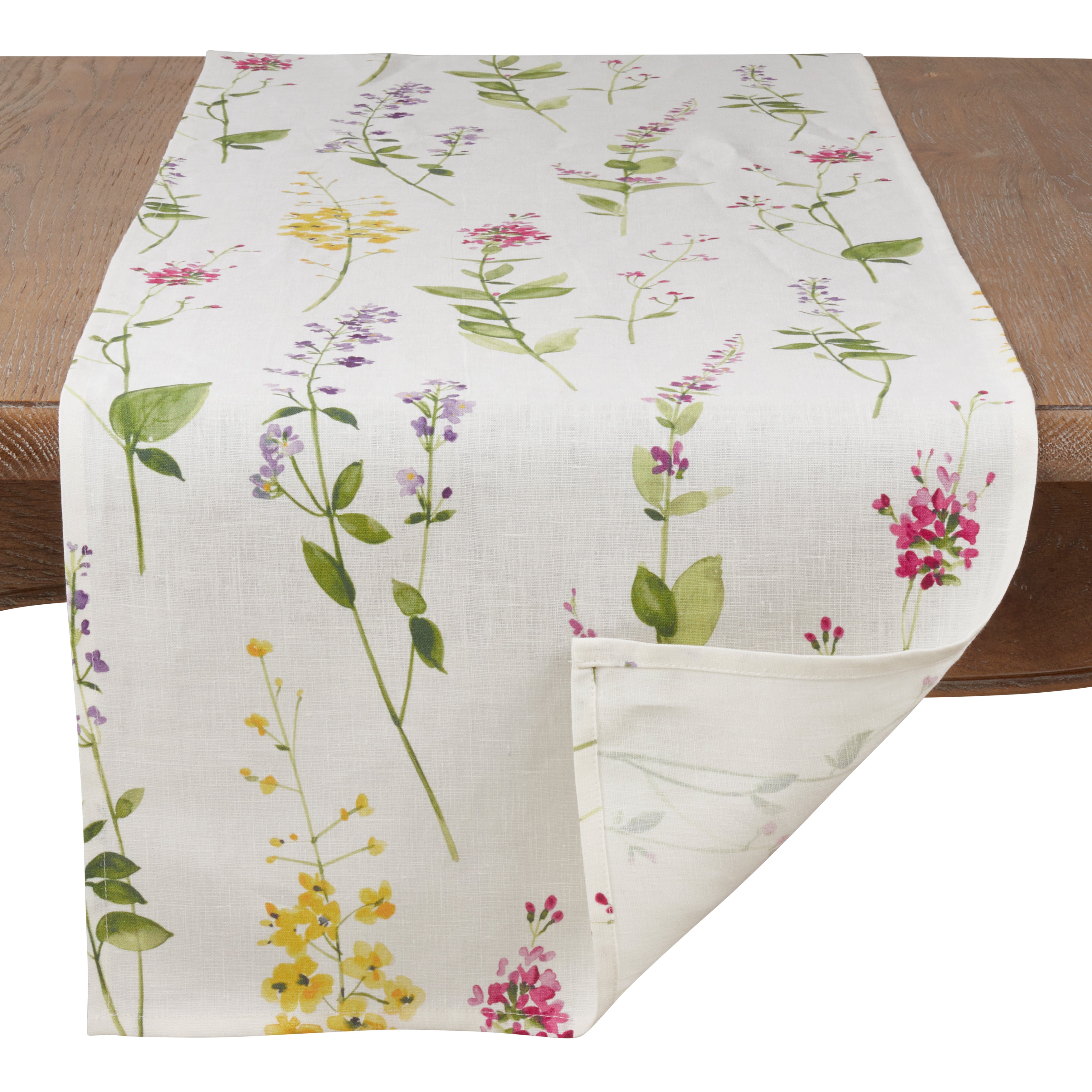 Watercolor Floral Stems Linen Runner