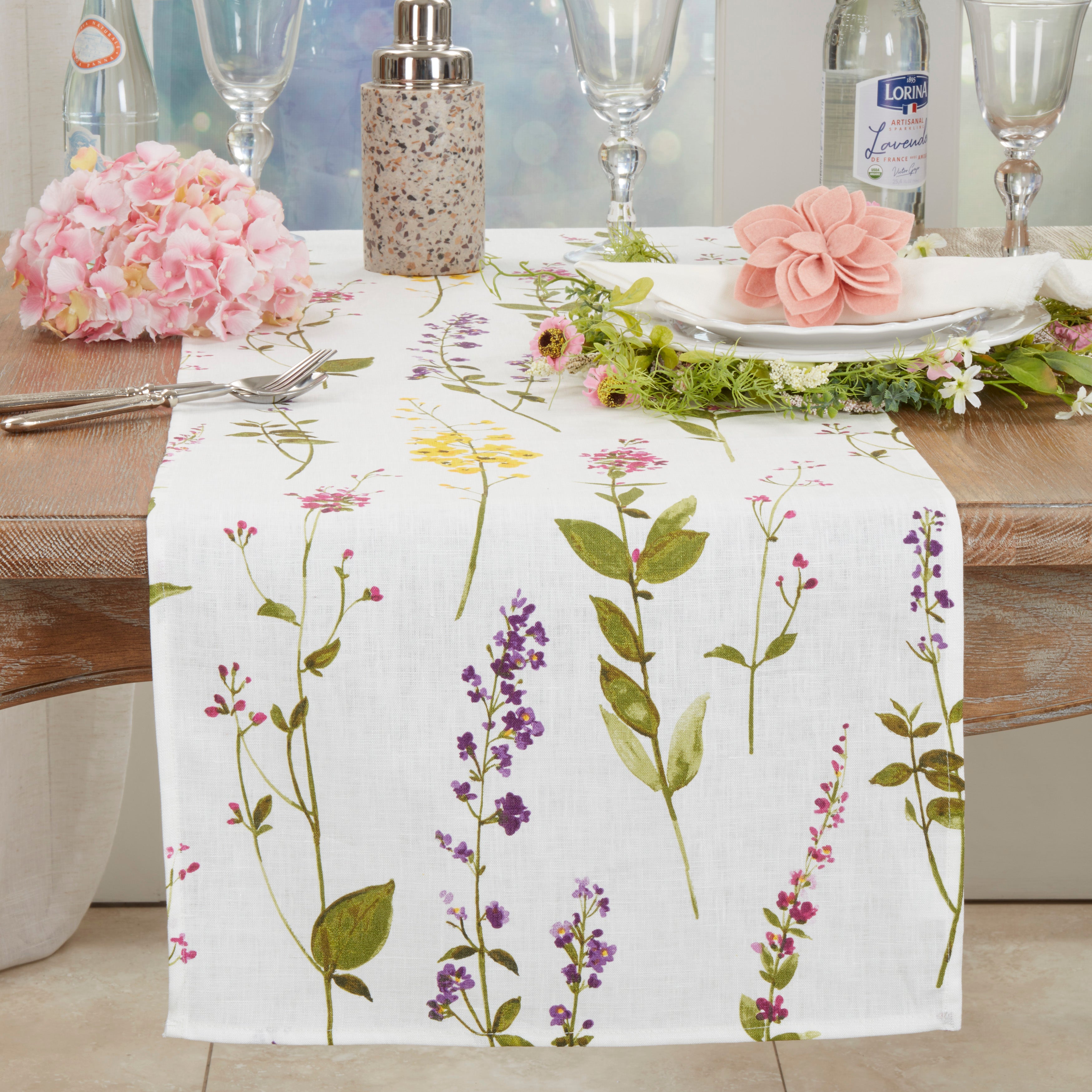 Watercolor Floral Stems Linen Runner