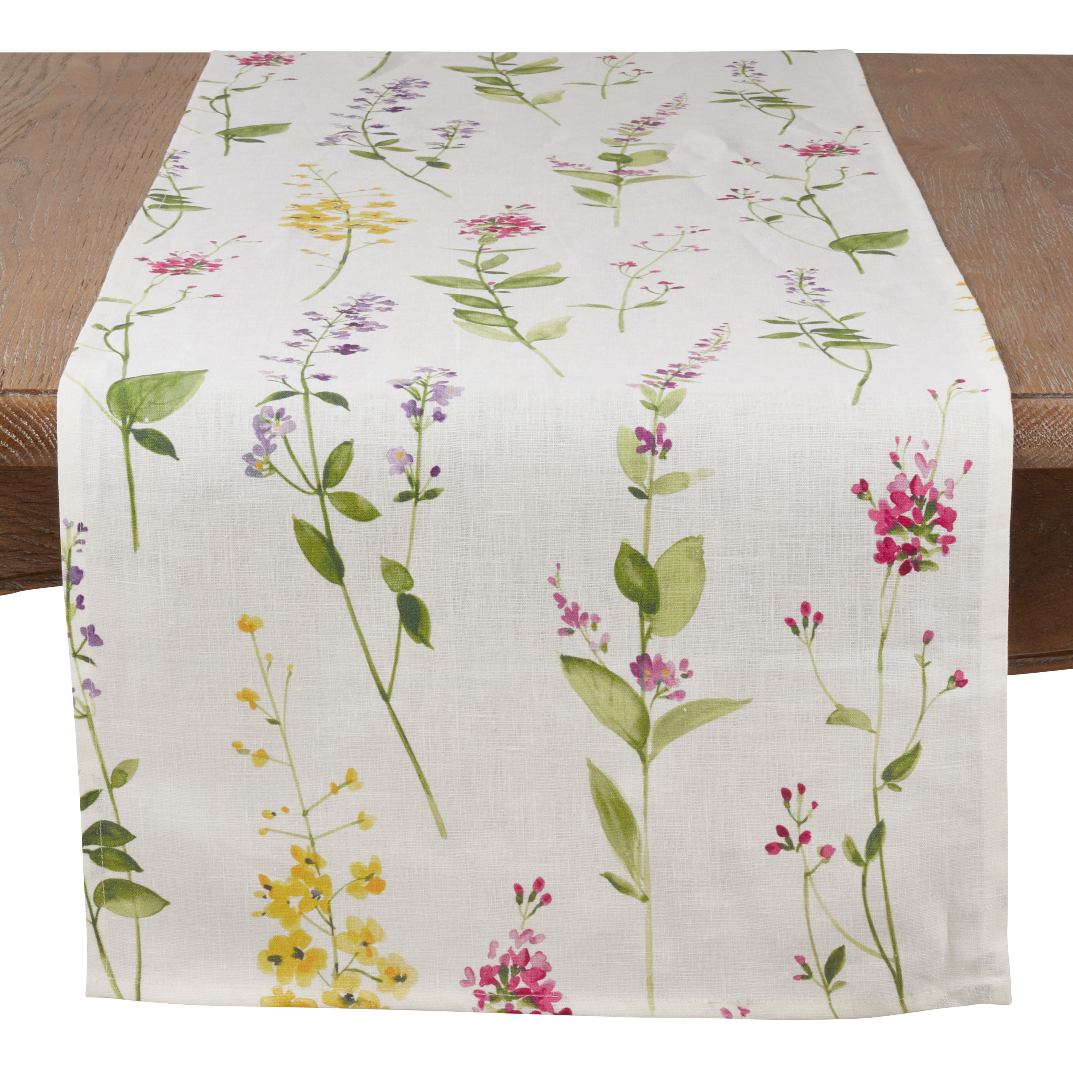 Watercolor Floral Stems Linen Runner