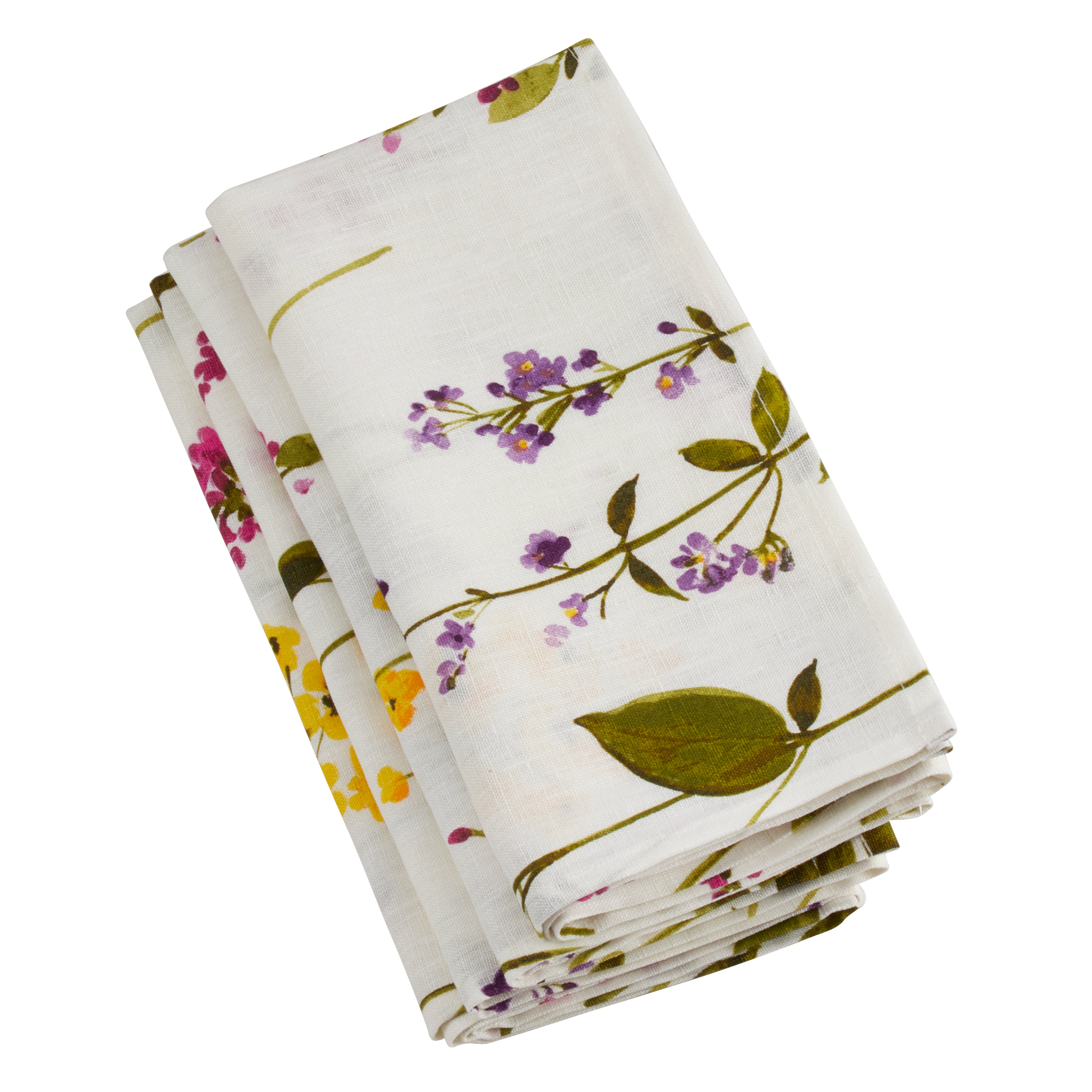 Watercolor Floral Stems Linen Table Napkins, Set of 4