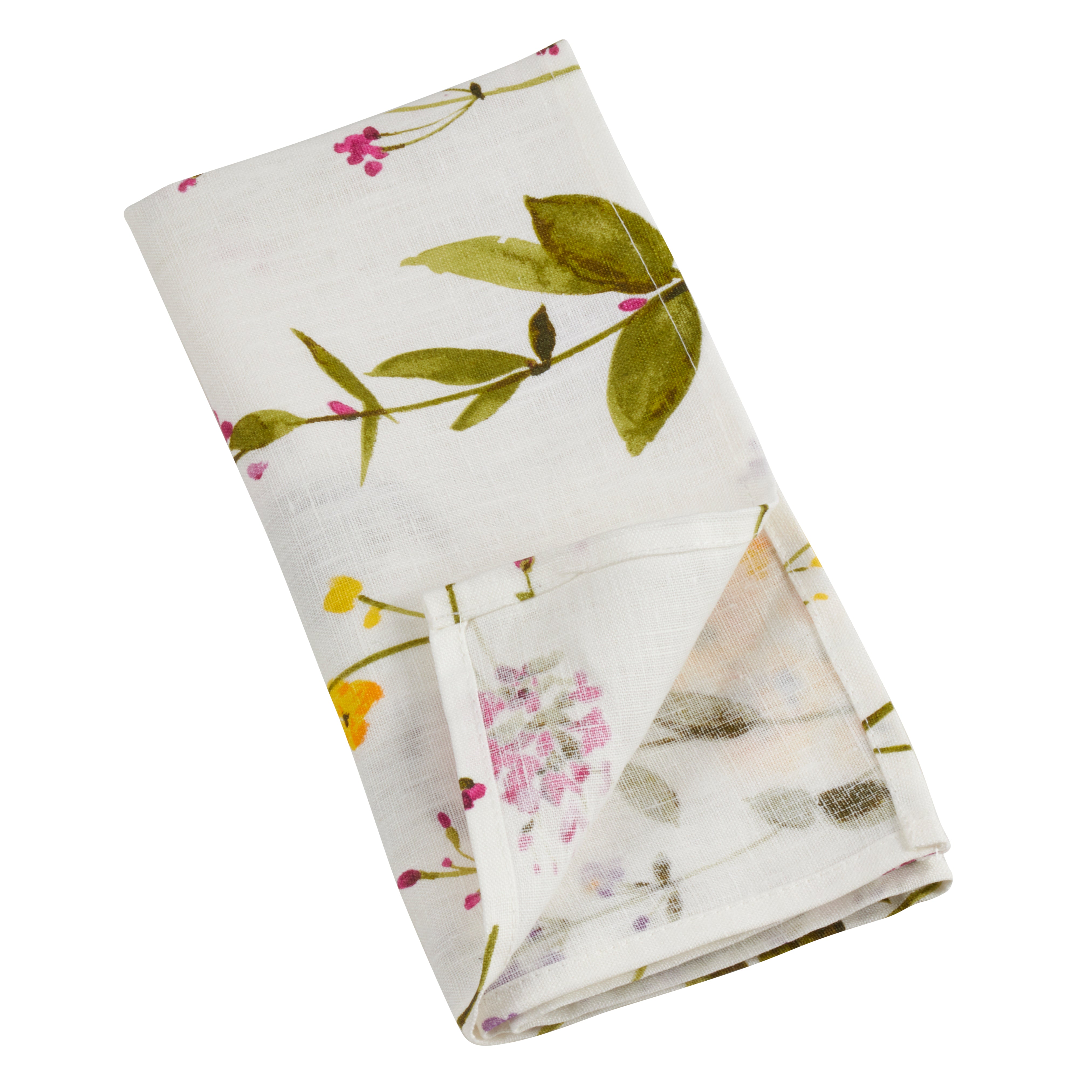 Watercolor Floral Stems Linen Table Napkins, Set of 4
