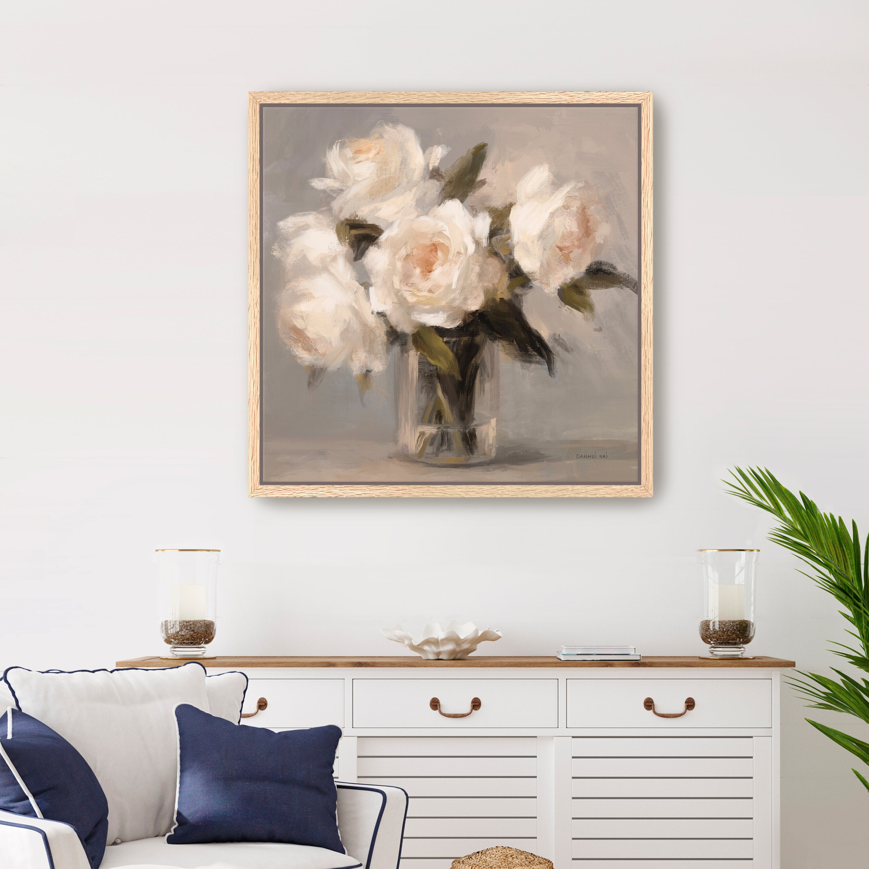 Painterly White Roses Canvas Giclee