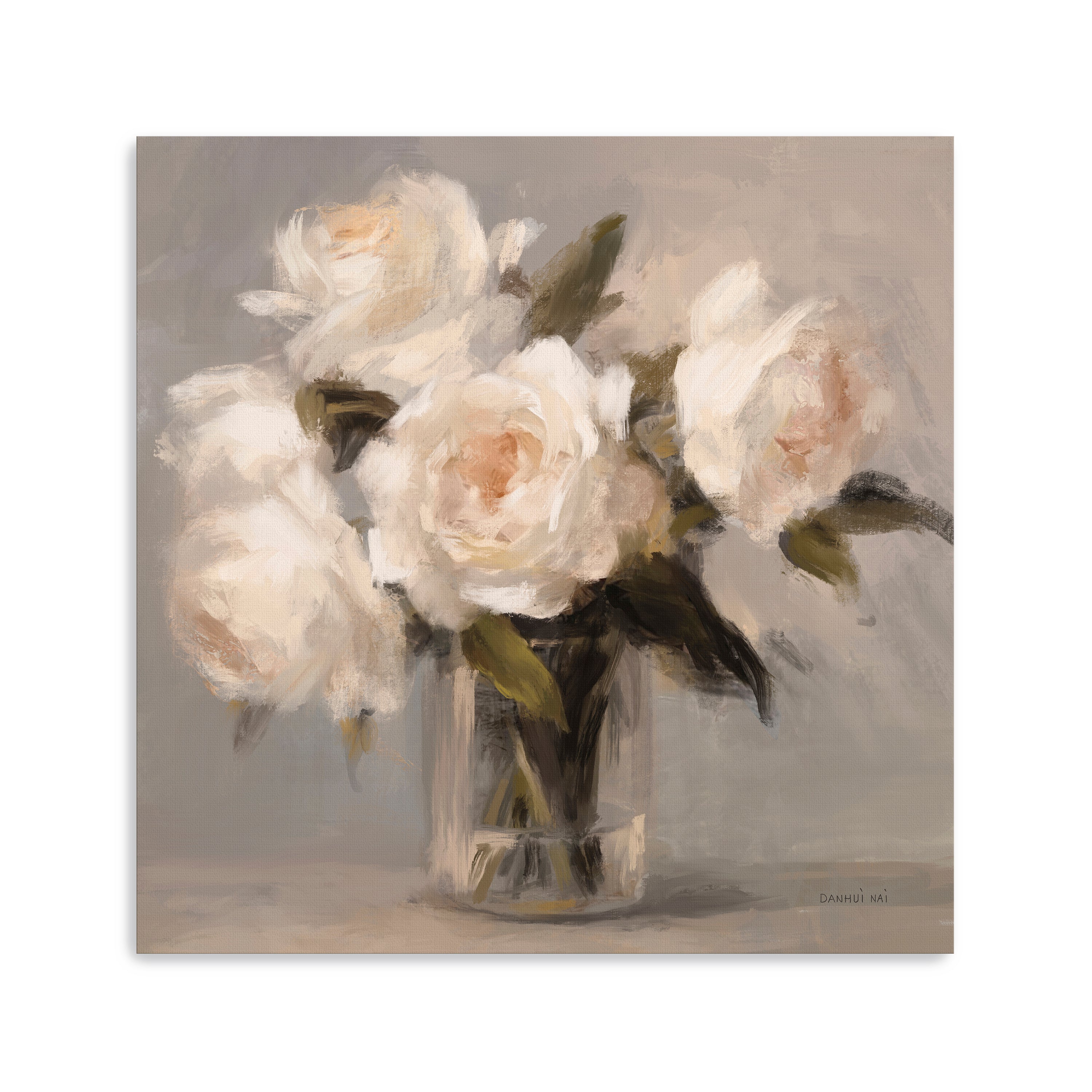 Painterly White Roses Canvas Giclee