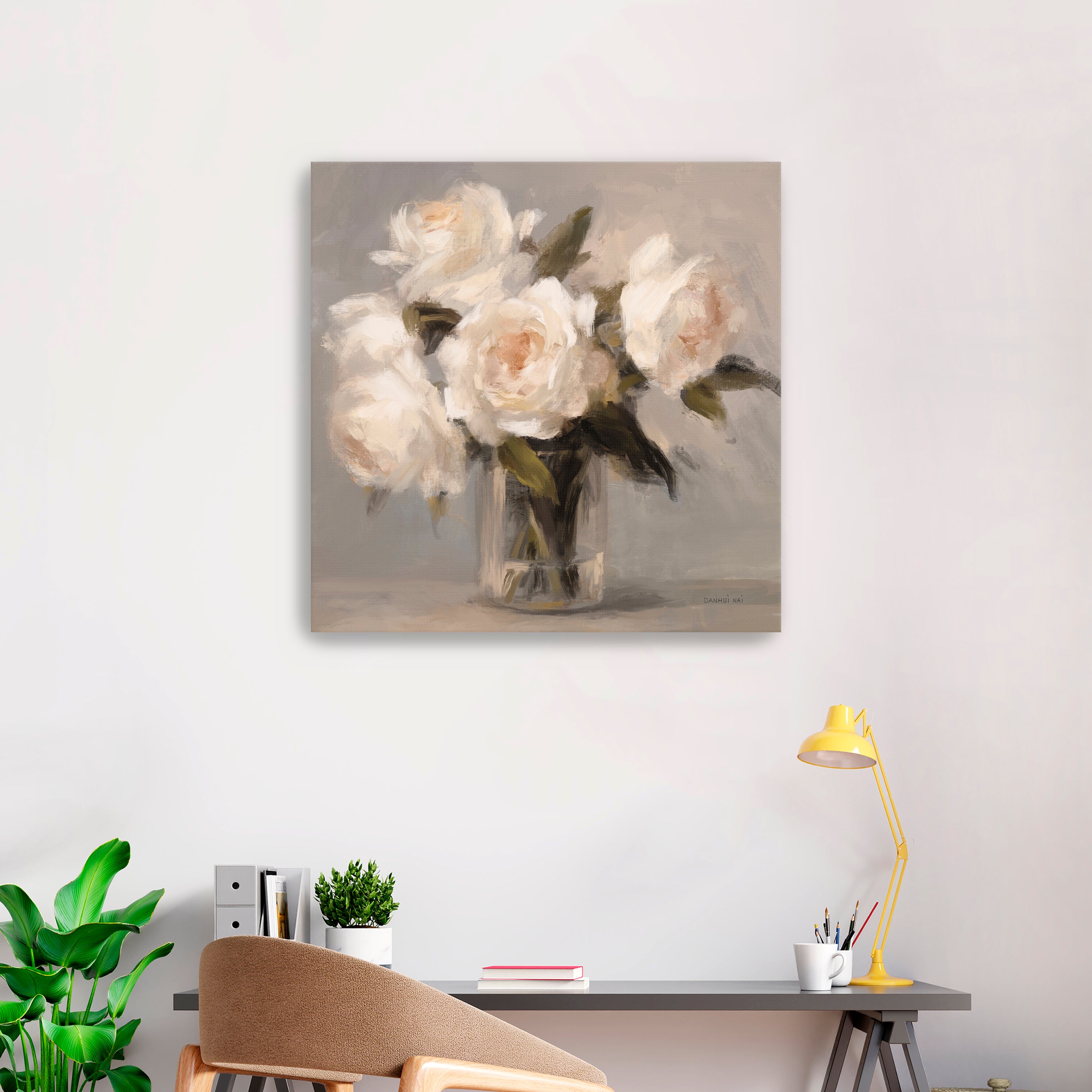 Painterly White Roses Canvas Giclee