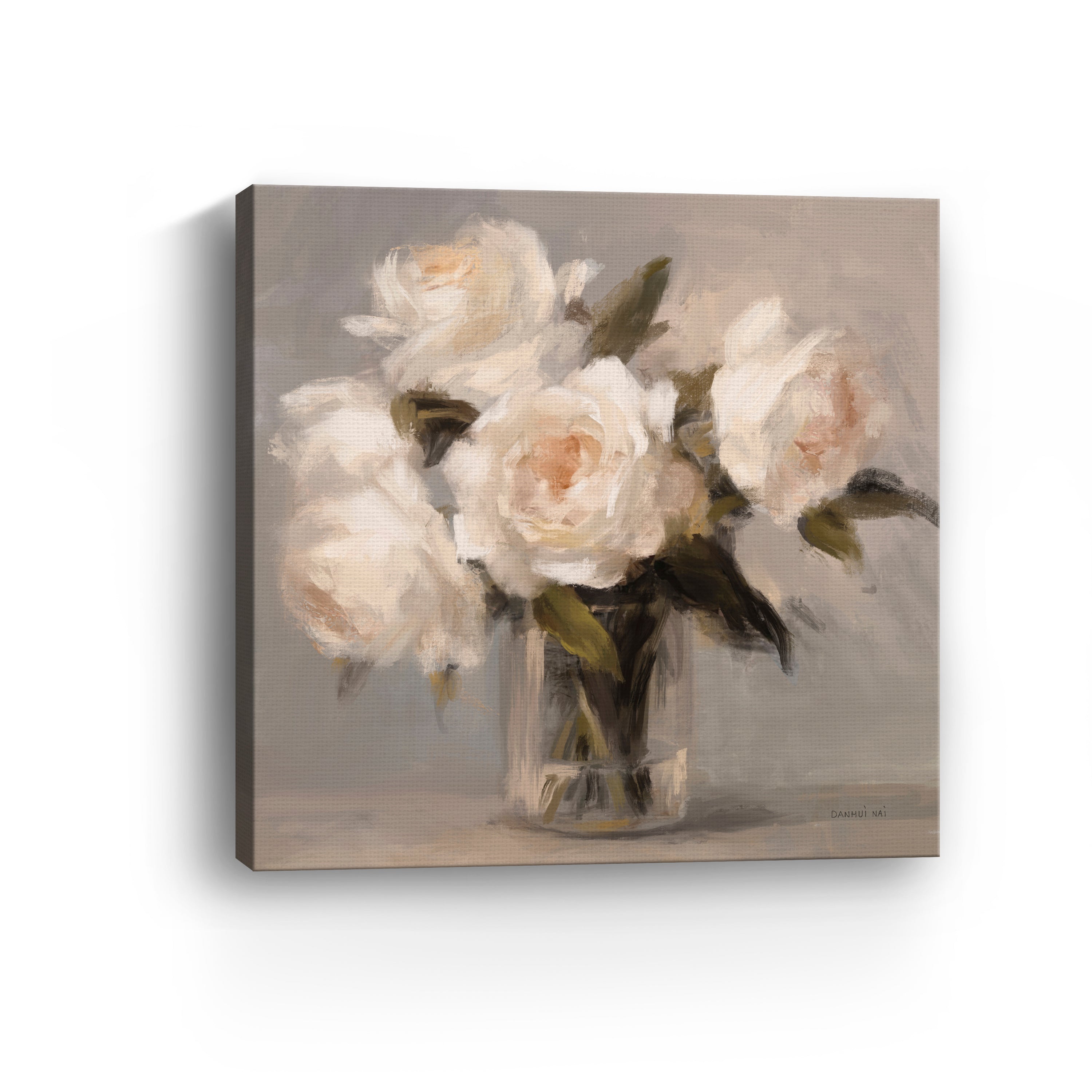 Painterly White Roses Canvas Giclee