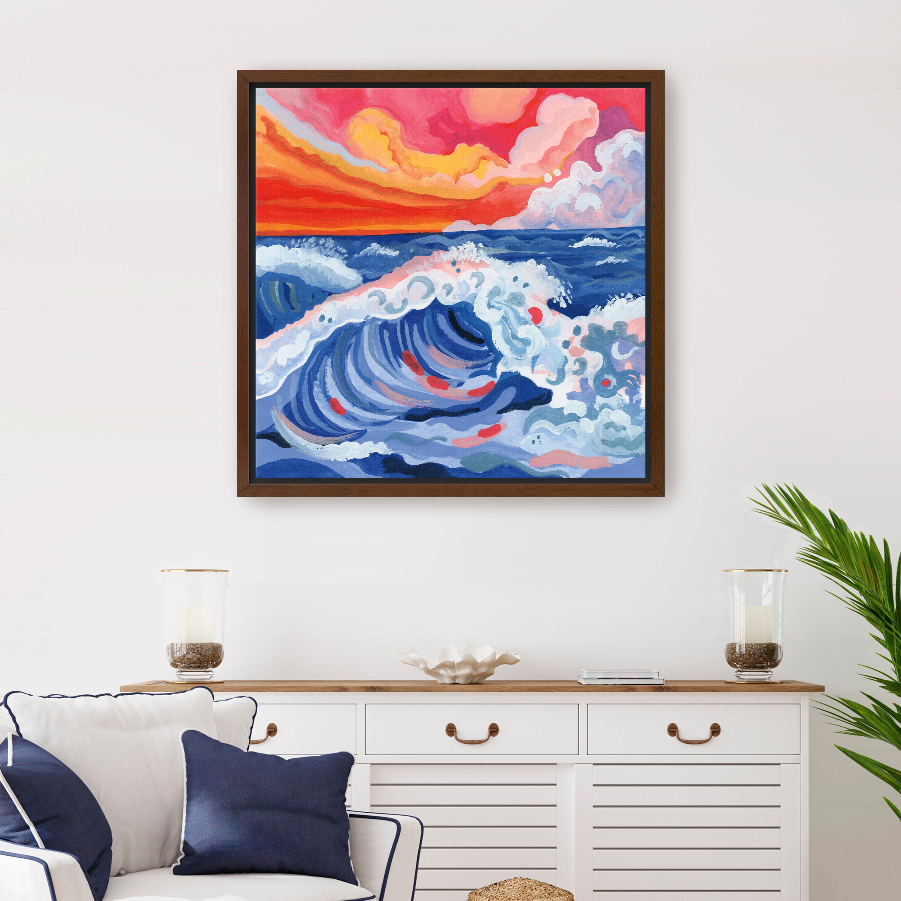 Waves Crashing with Sunset Canvas Giclee