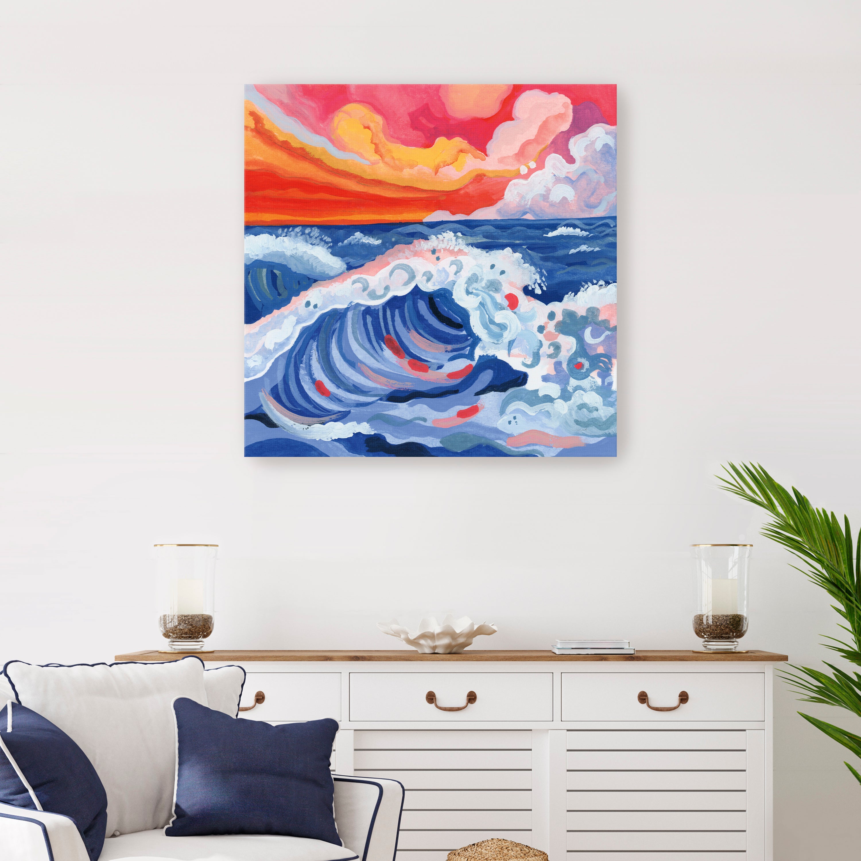 Waves Crashing with Sunset Canvas Giclee
