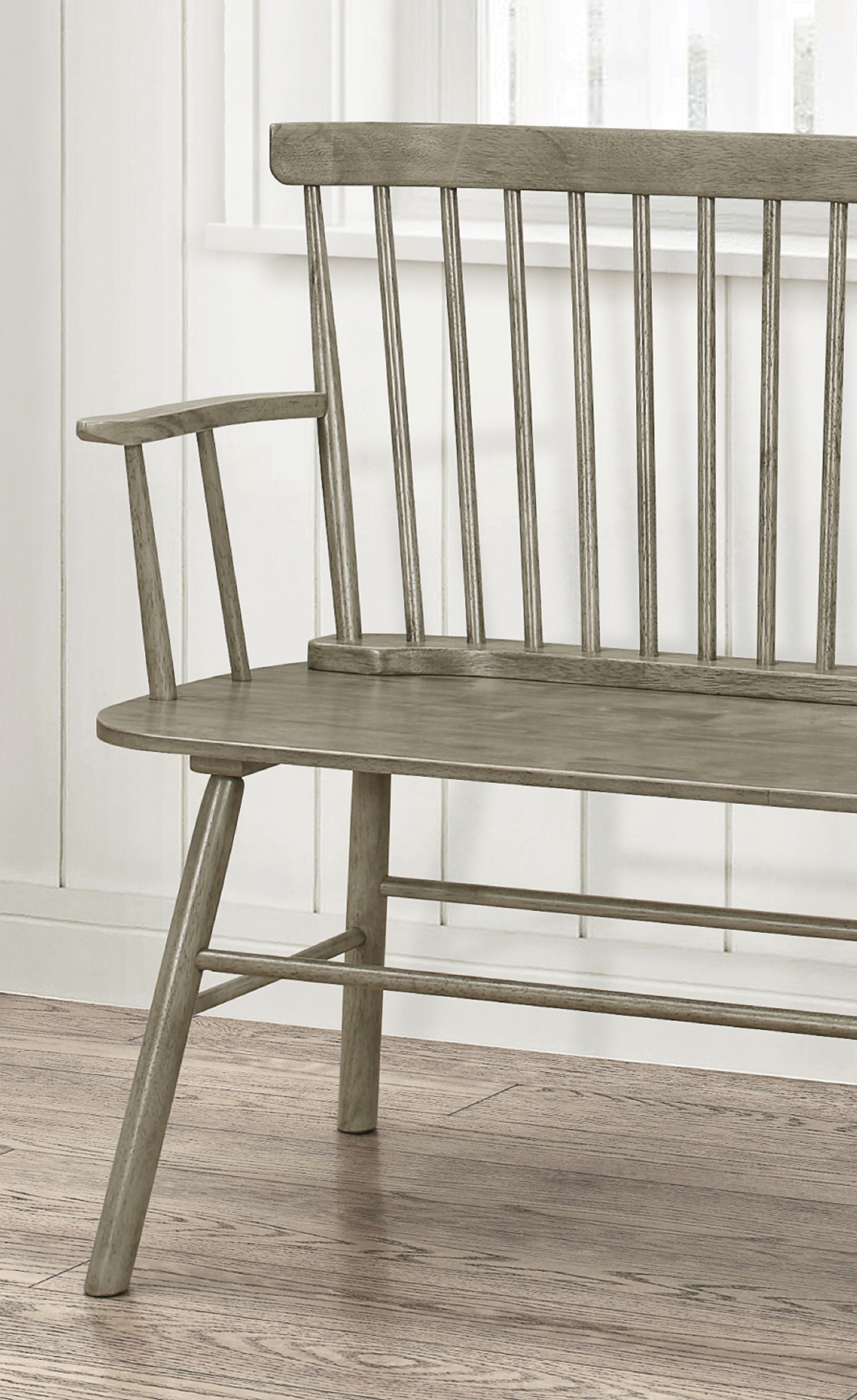 Farmhouse Vintage-Style Wood Spindle Back Bench
