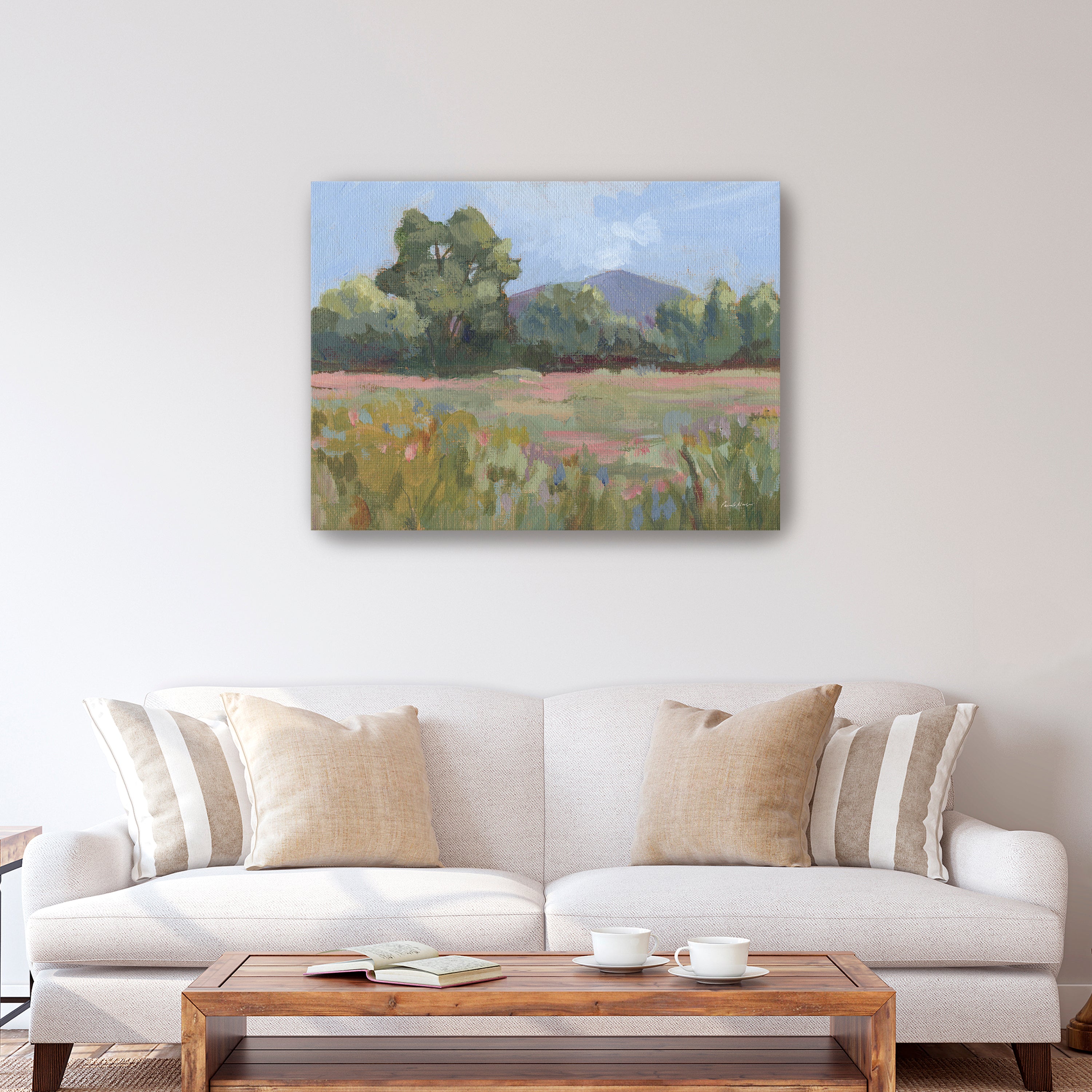 Pink and Green Meadow Canvas Giclee