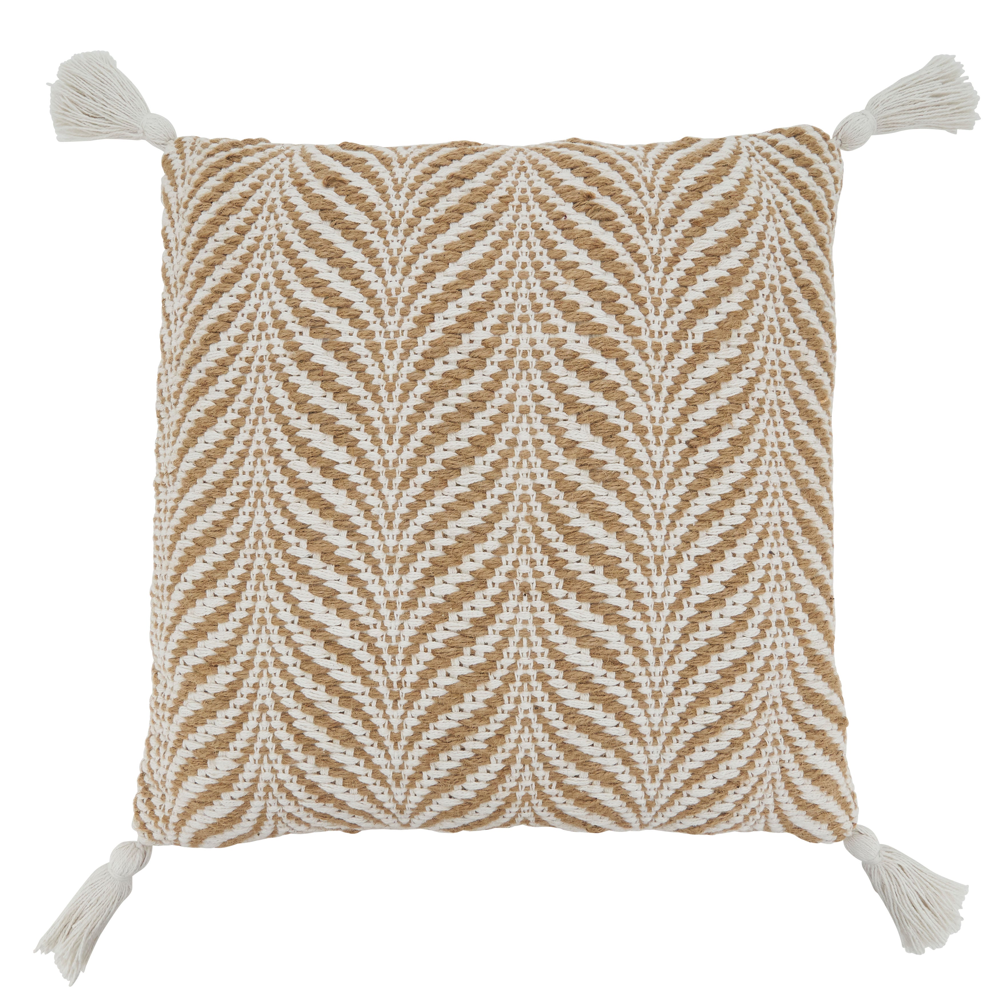 Jute Woven Poly Filled Throw Pillow With Wavy Design